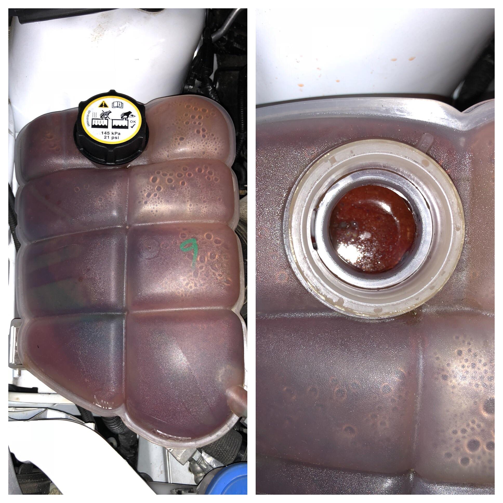 Coolant looks dark and reservoir looks stained after head gasket recall