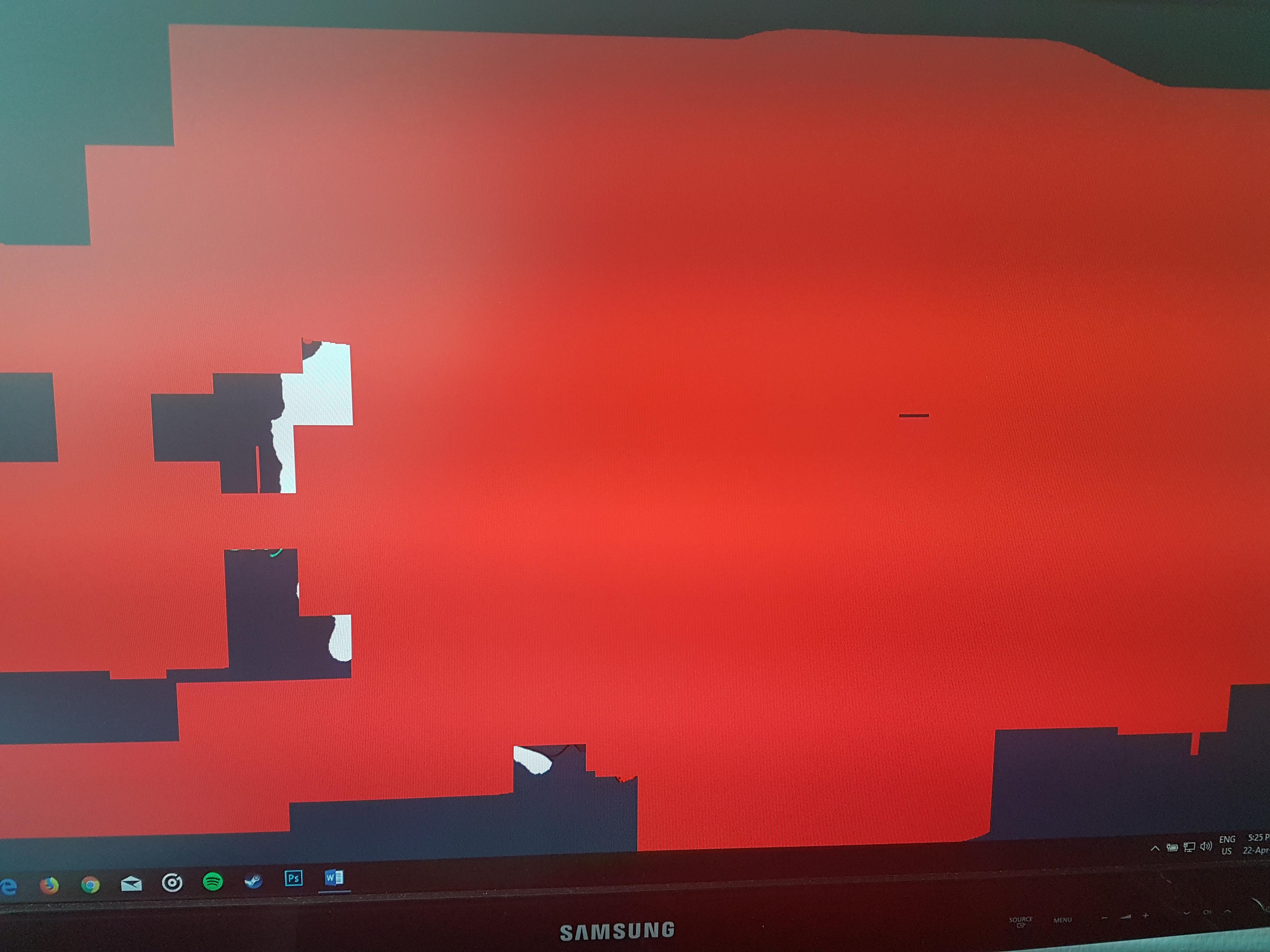 The wallpaper on my desktop (Windows 10) started turning red wherever I