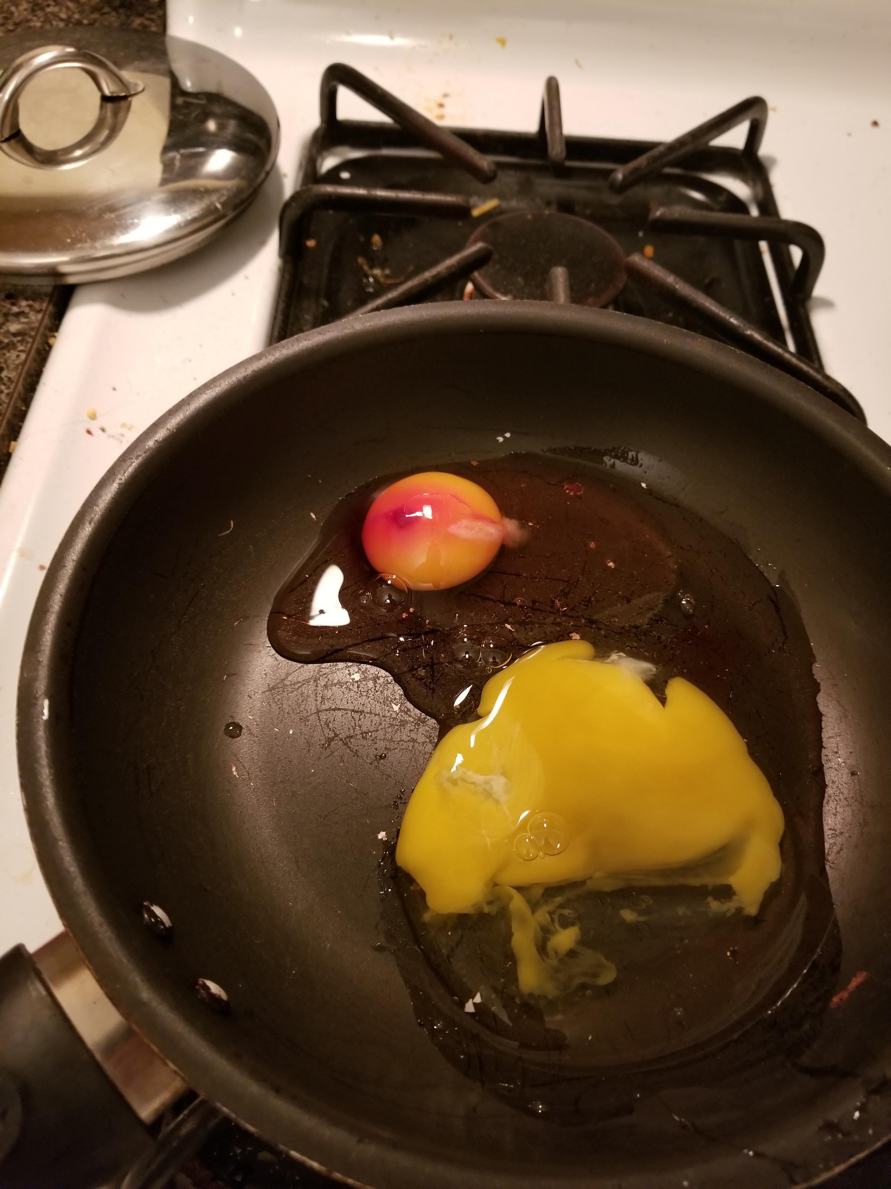 I found a drop of blood in my egg yolk today. mildlyinteresting
