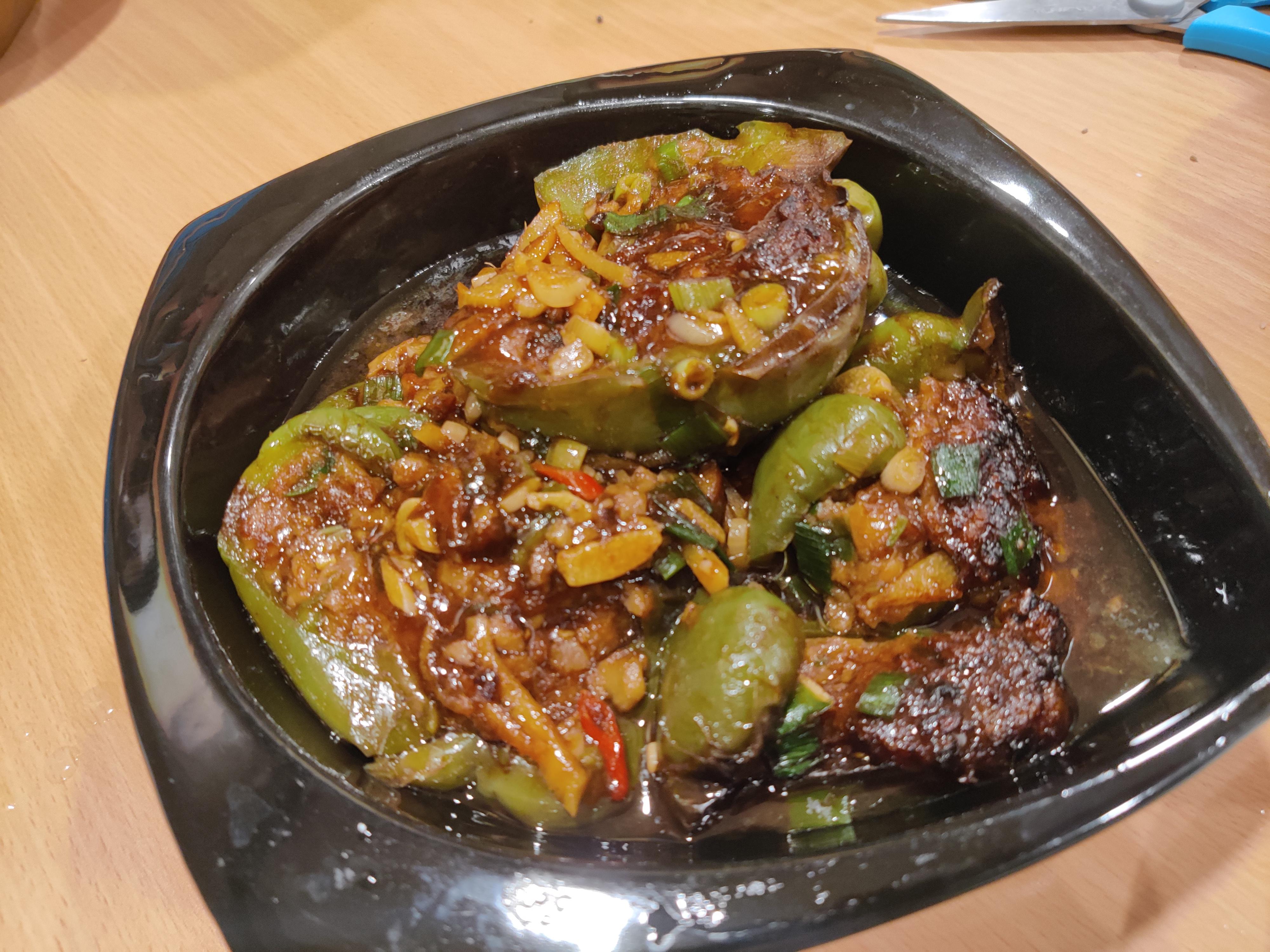Stuffed bell peppers with spicy fish paste r/chinesefood