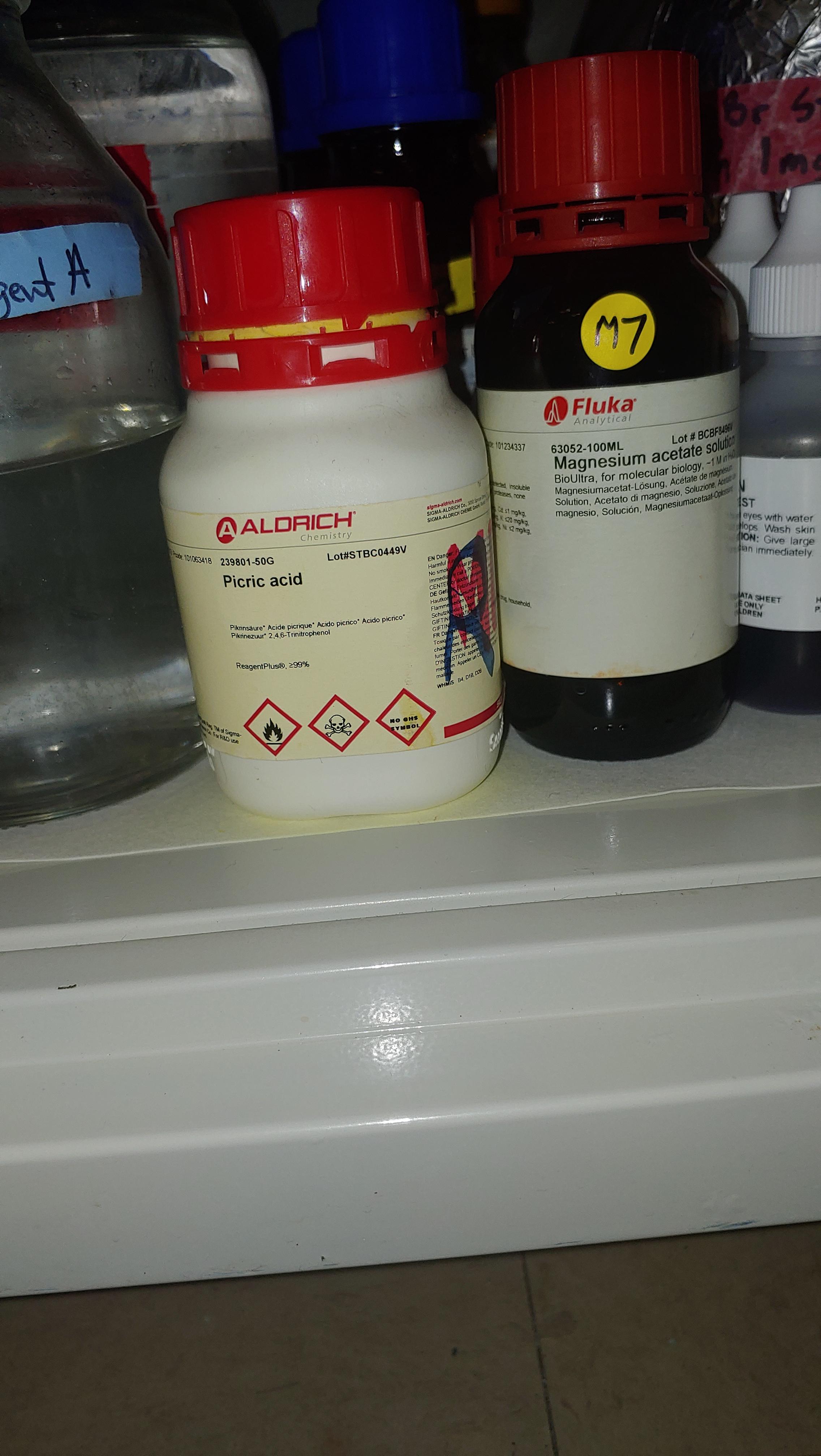 Just discovered this old bottle of Picric Acid stored in the lab. Since