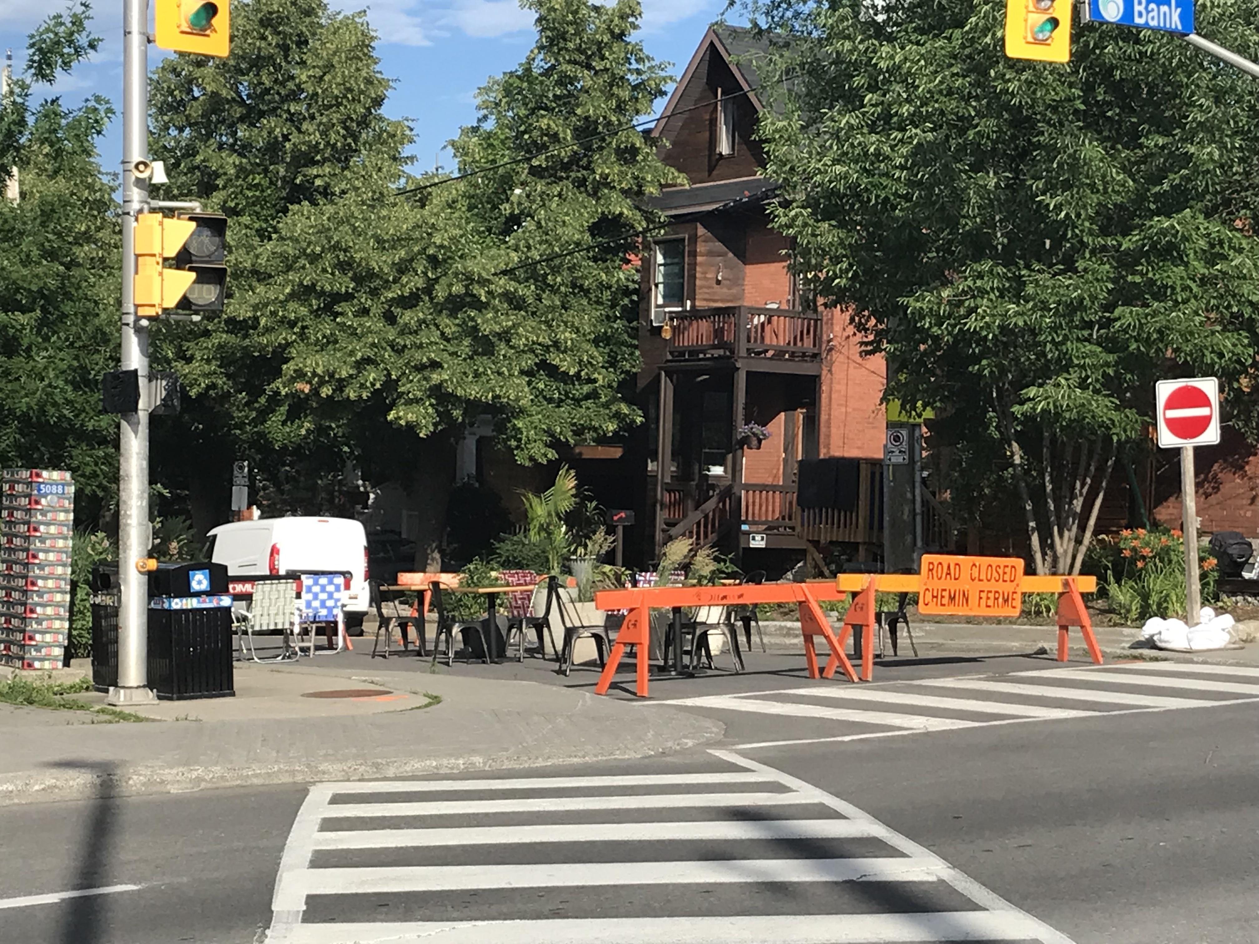 We created a public patio closing Glen Ave at Bank Street for safe