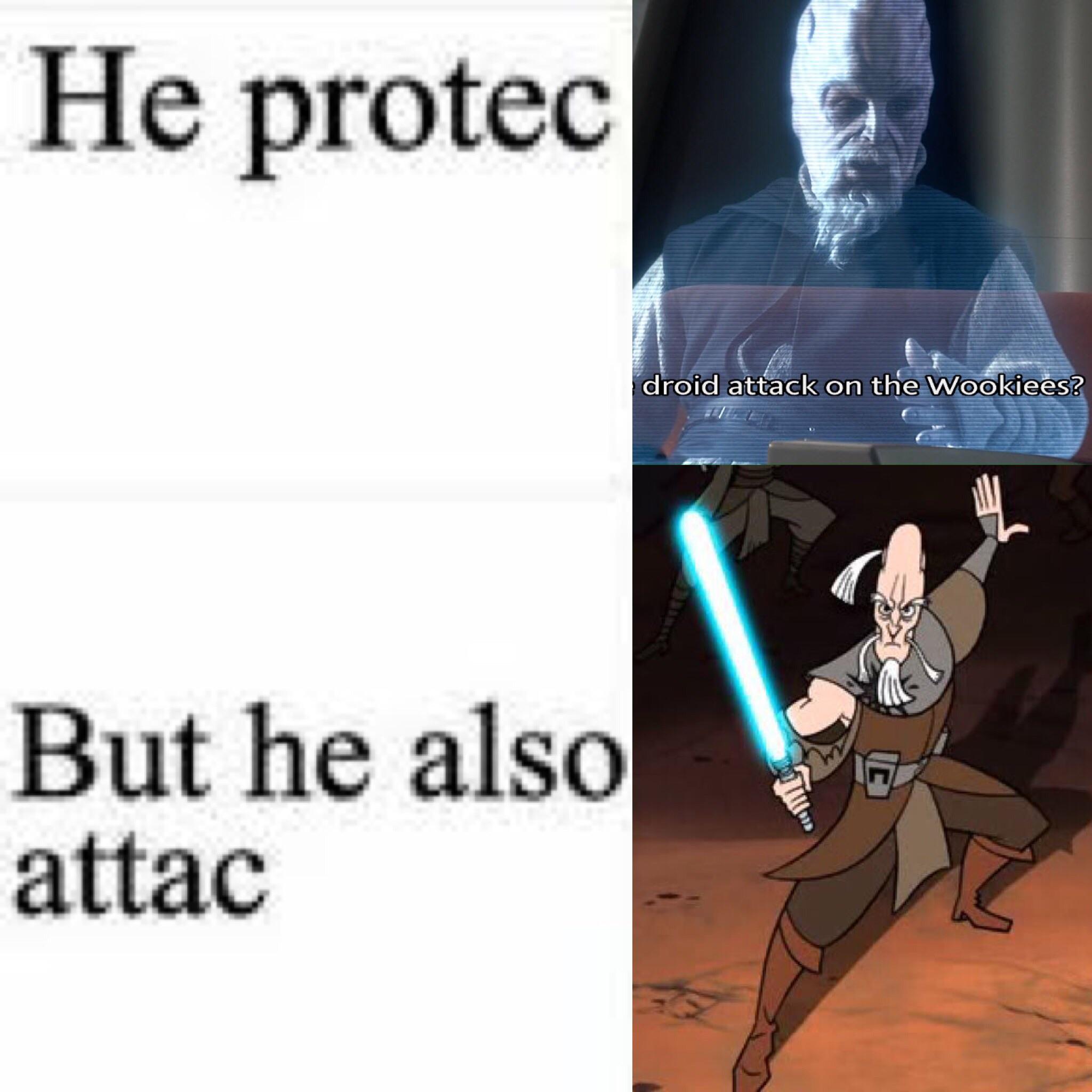 what about the droid attack on the wookies PrequelMemes