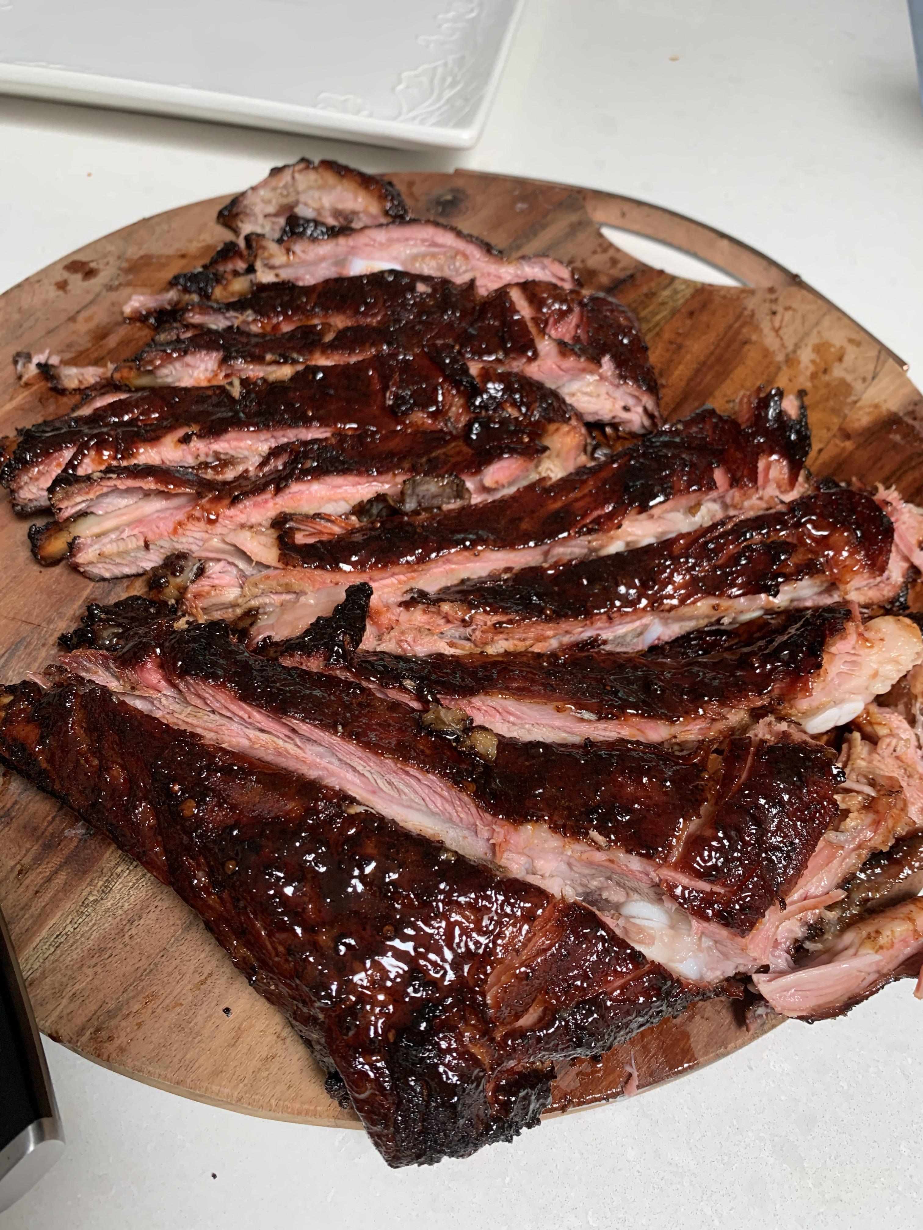 Smoked pork ribs. Nearly lost in the fire as it was fall off the bone