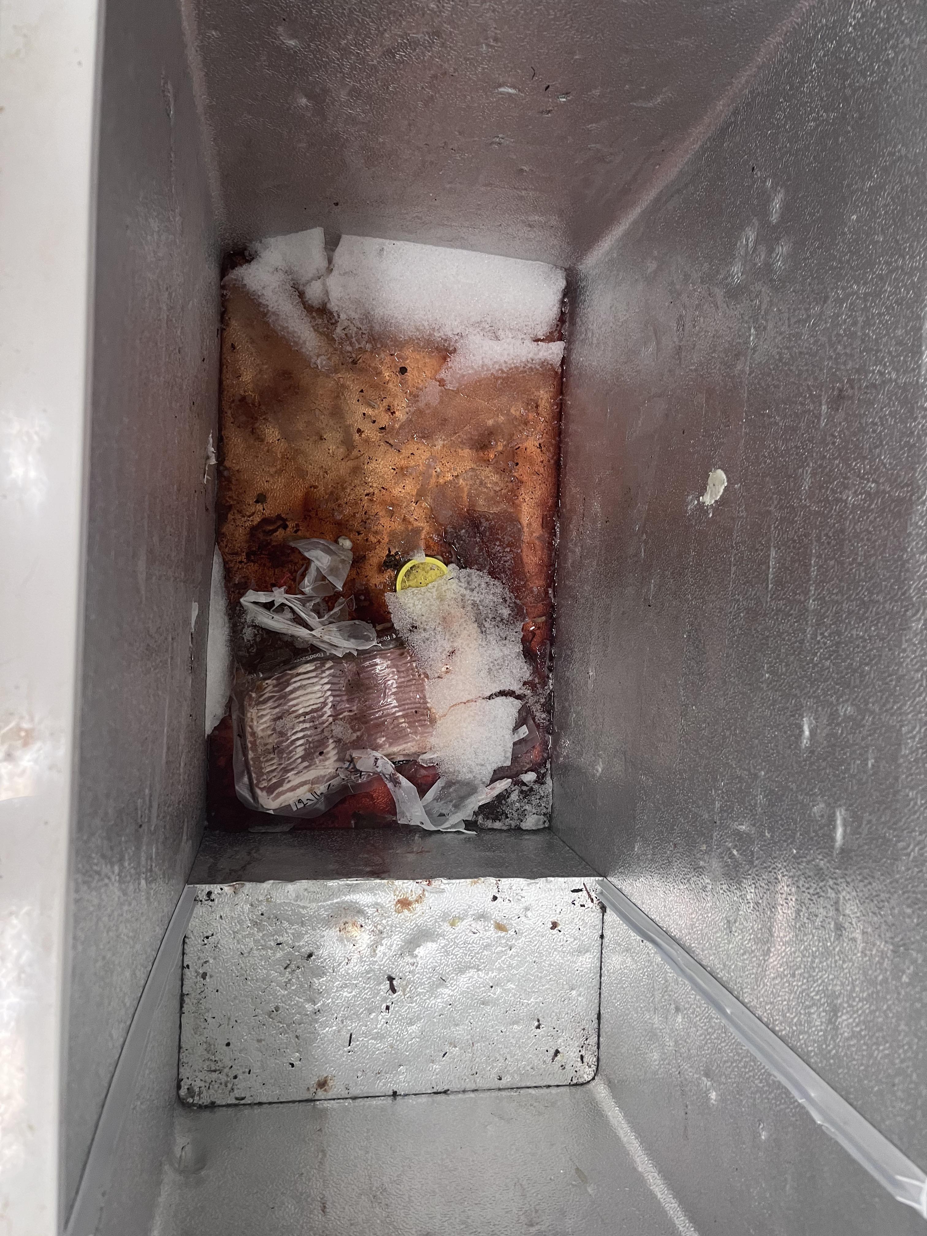 Meat freezer was supposed to be “cleaned out” yesterday for me to wipe down this morning. No PPE