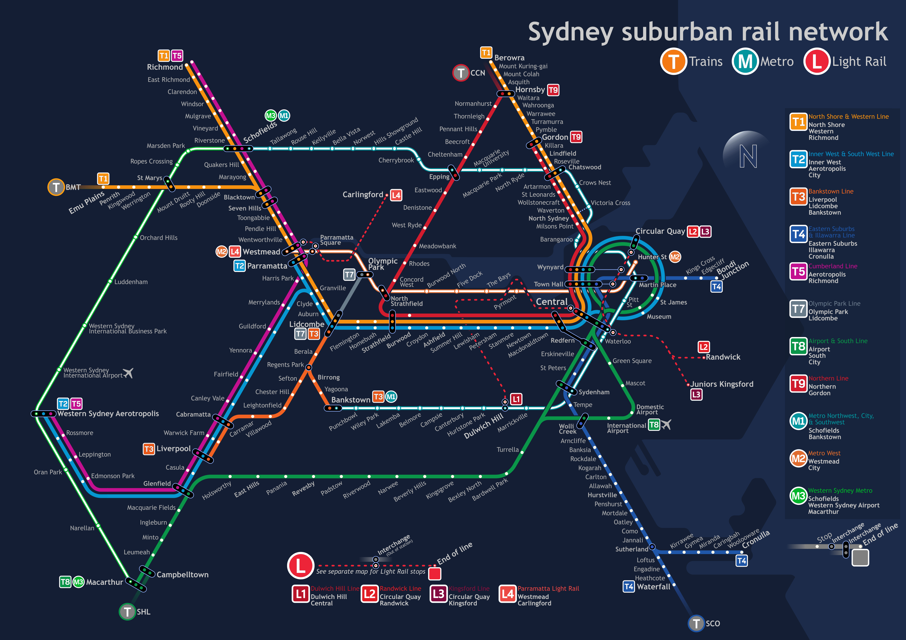 My own little diagram of Sydney's trains, with more future Metro lines