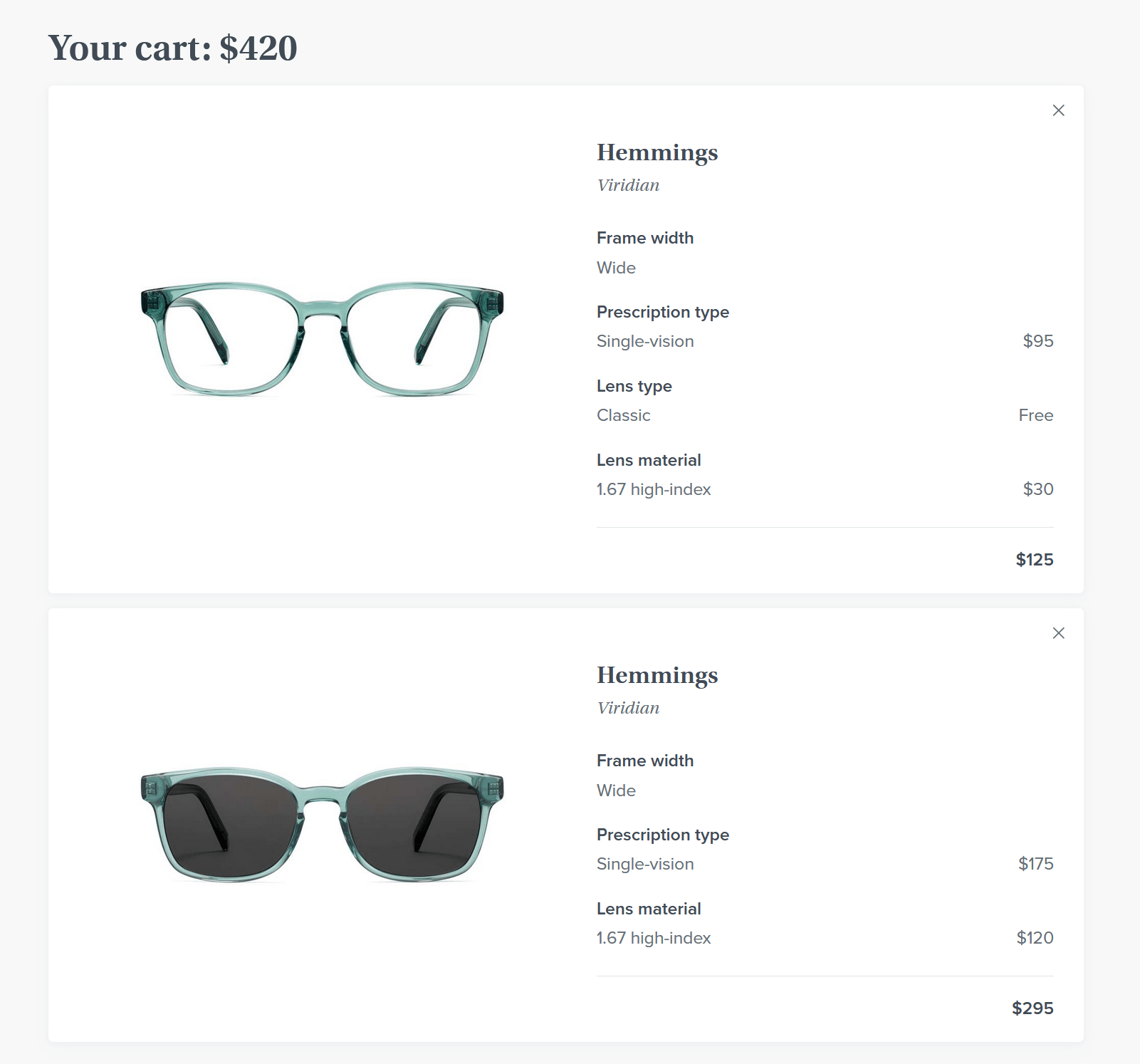 Warby Parker Sunglasses cost 150 more just for the sunglasses coating