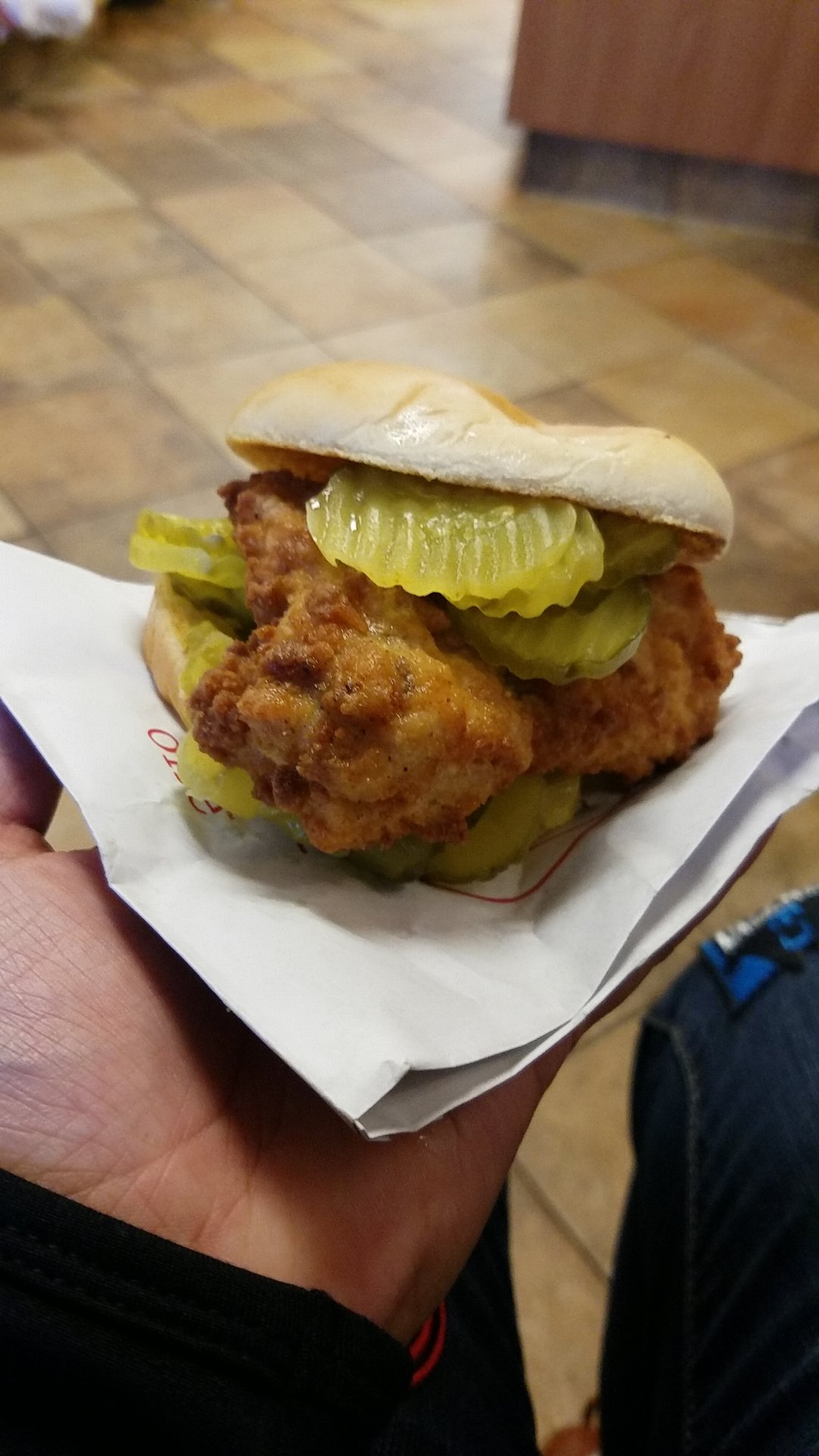 This is what 28 pickles on a ChickfilA sandwich looks like. r