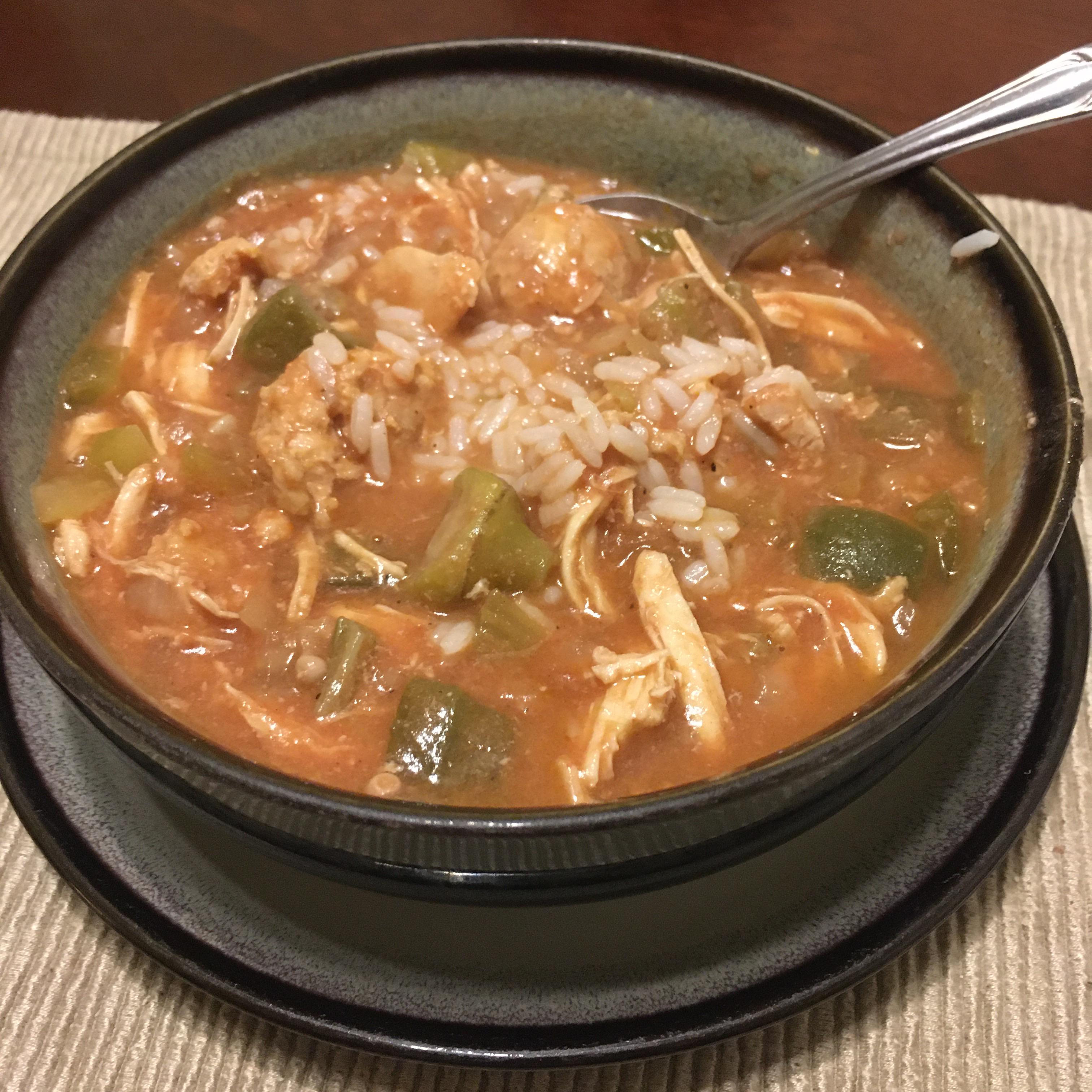 My first try at chicken and sausage gumbo! r/slowcooking