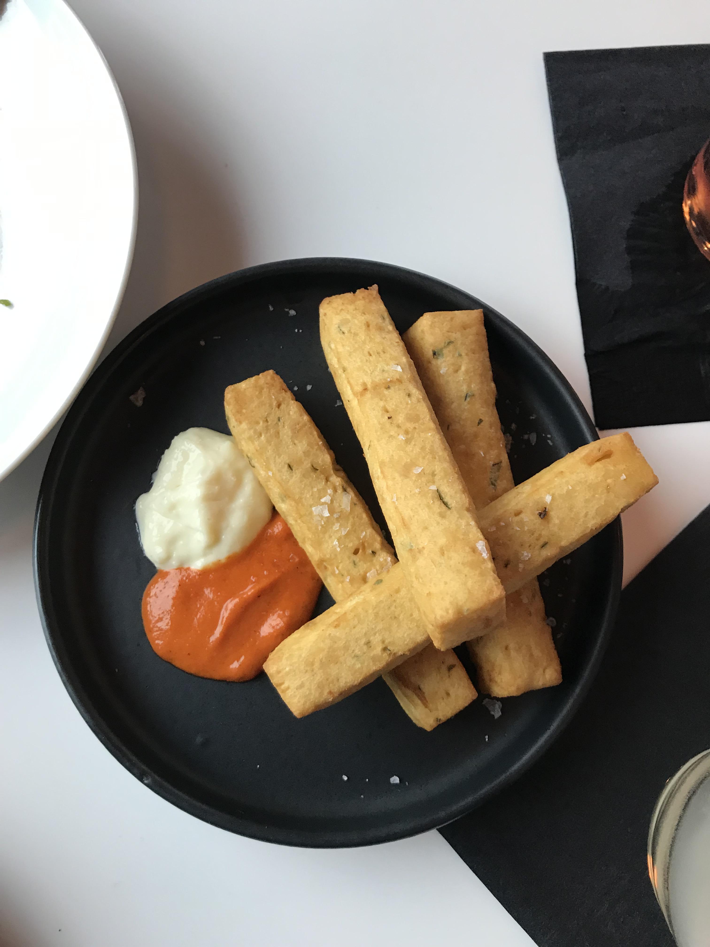 Polenta fries with garlic aioli and romesco sauce r/FoodPorn