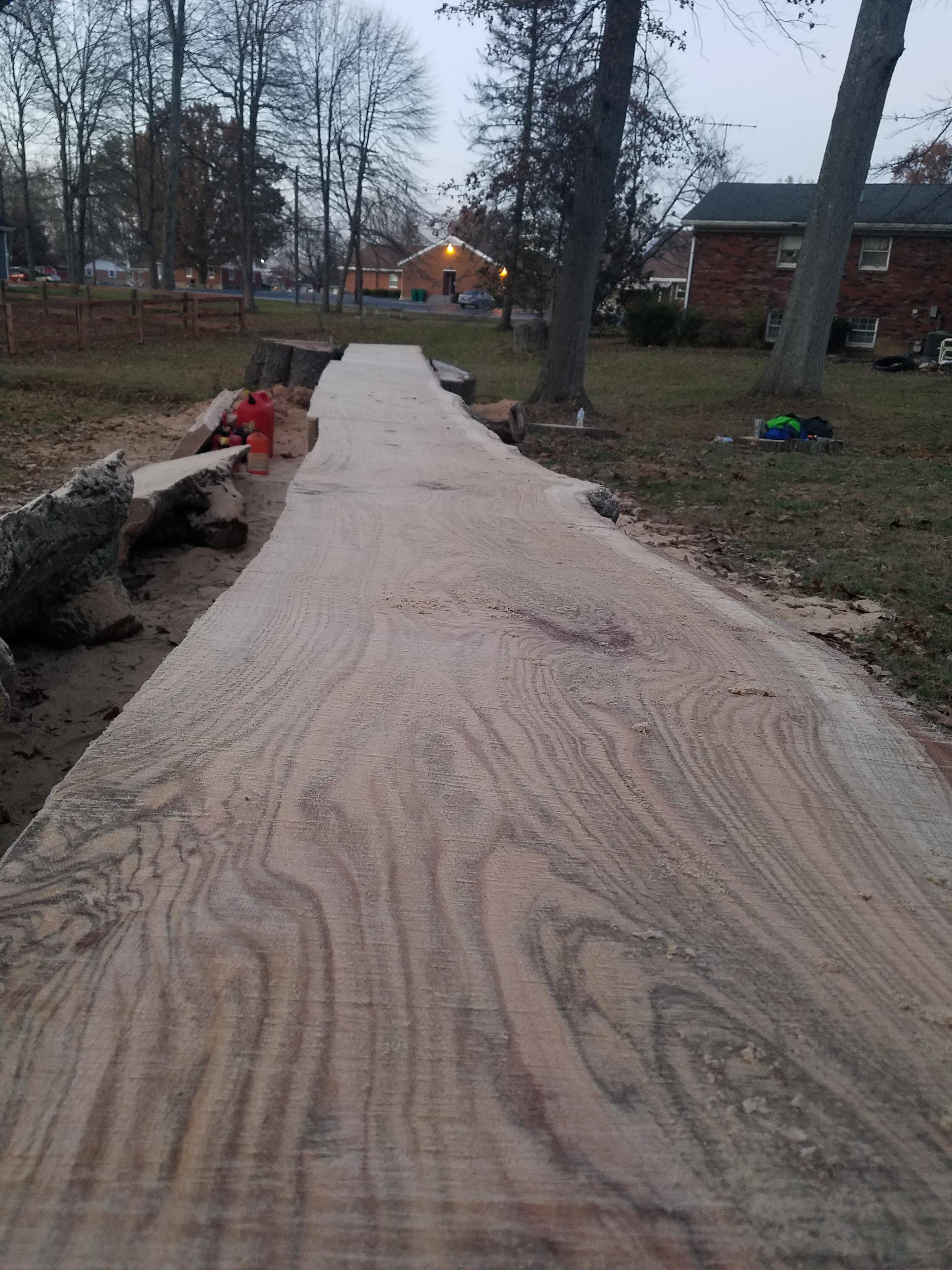 Alaskan sawmill and 36" by 30' red oak. Hard weekend of work, with more to yet do, but the slabs