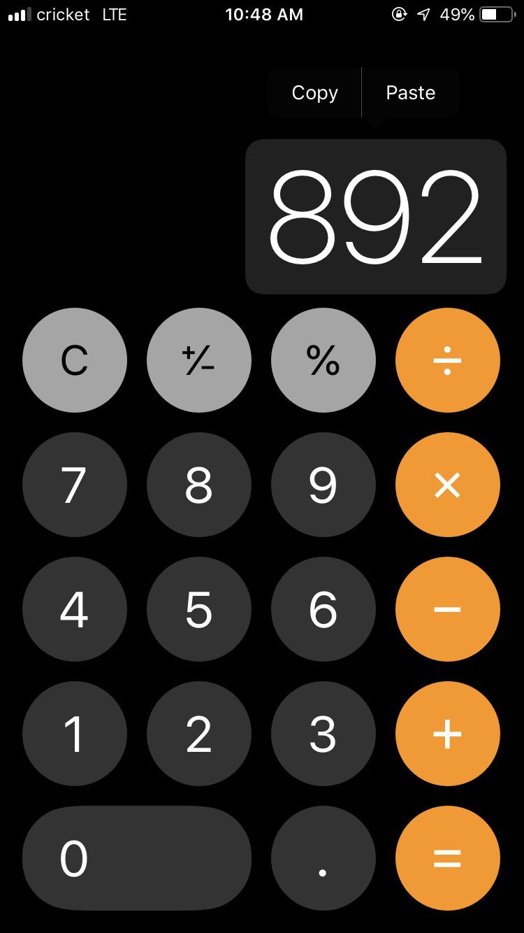 Press and hold numbers in calculator to copy or paste the number. r