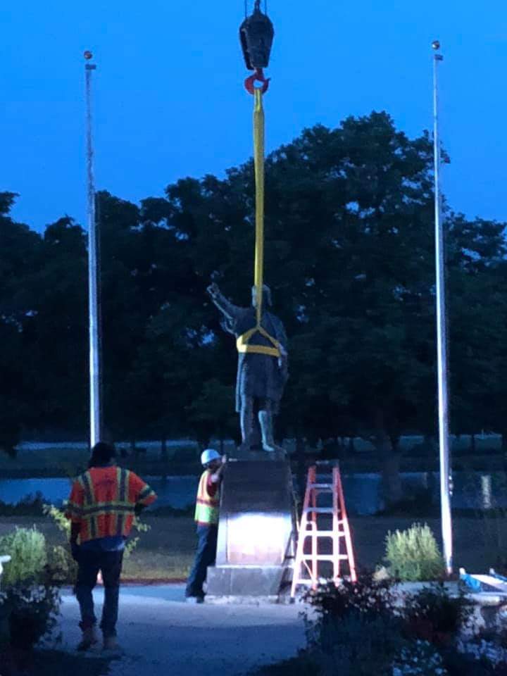 Christopher Columbus statue taken down at Cooper River Park. r