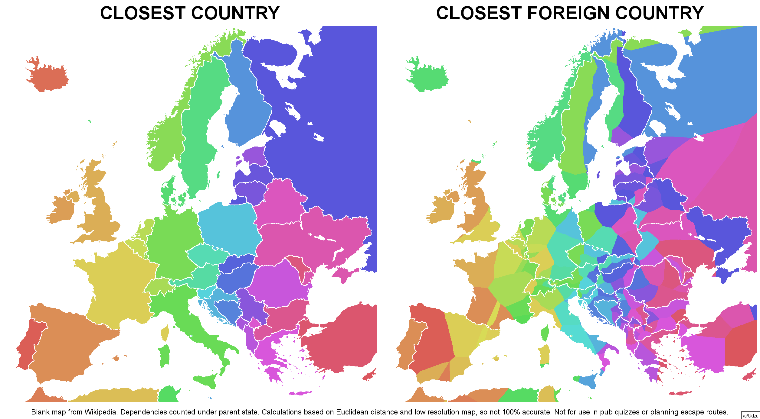 Closest foreign country to every location in Europe (xpost from /r