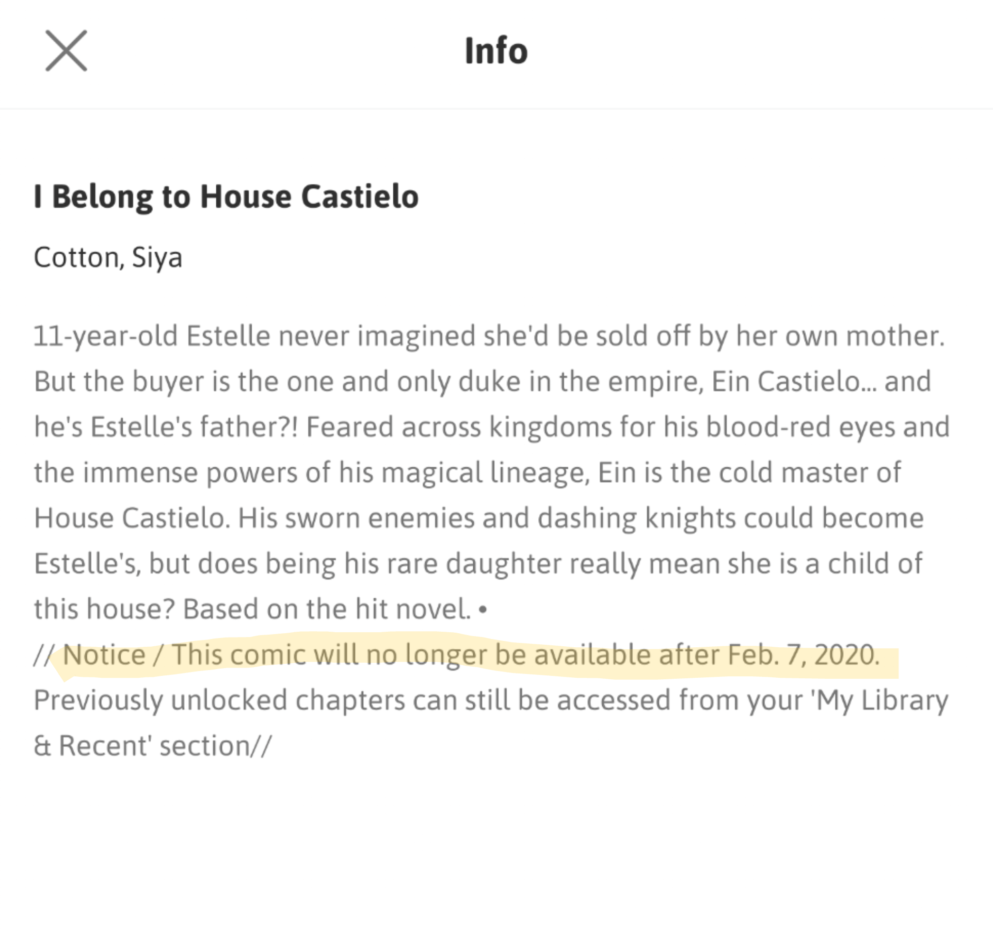 "I Belong to House Castielo" Will No Longer Be Published By Tappytoon