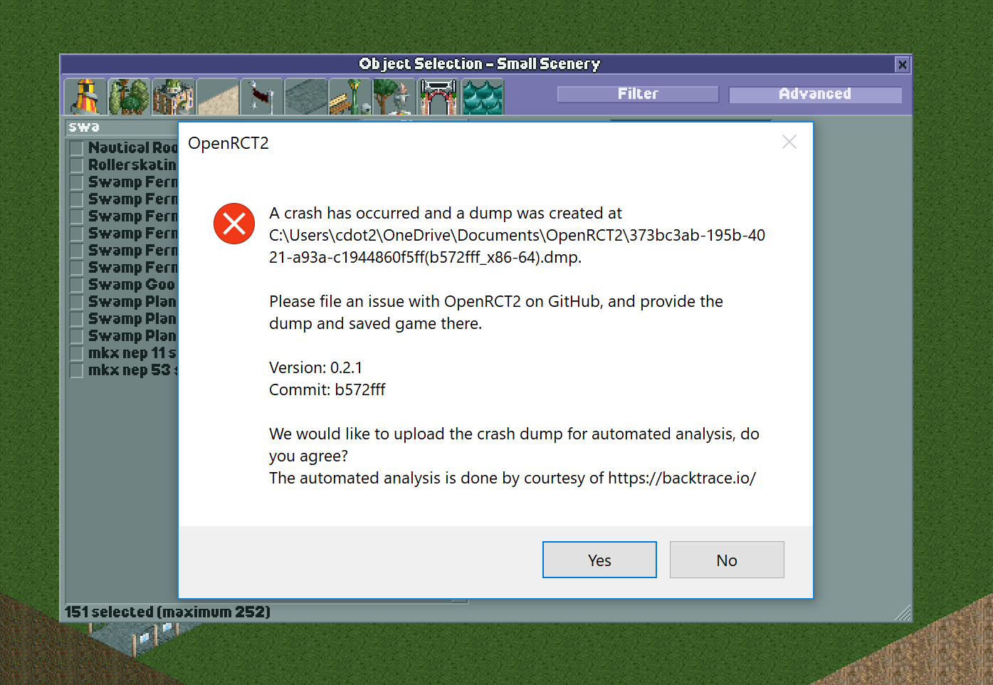 My game keeps crashing and I don't know why r/openrct2