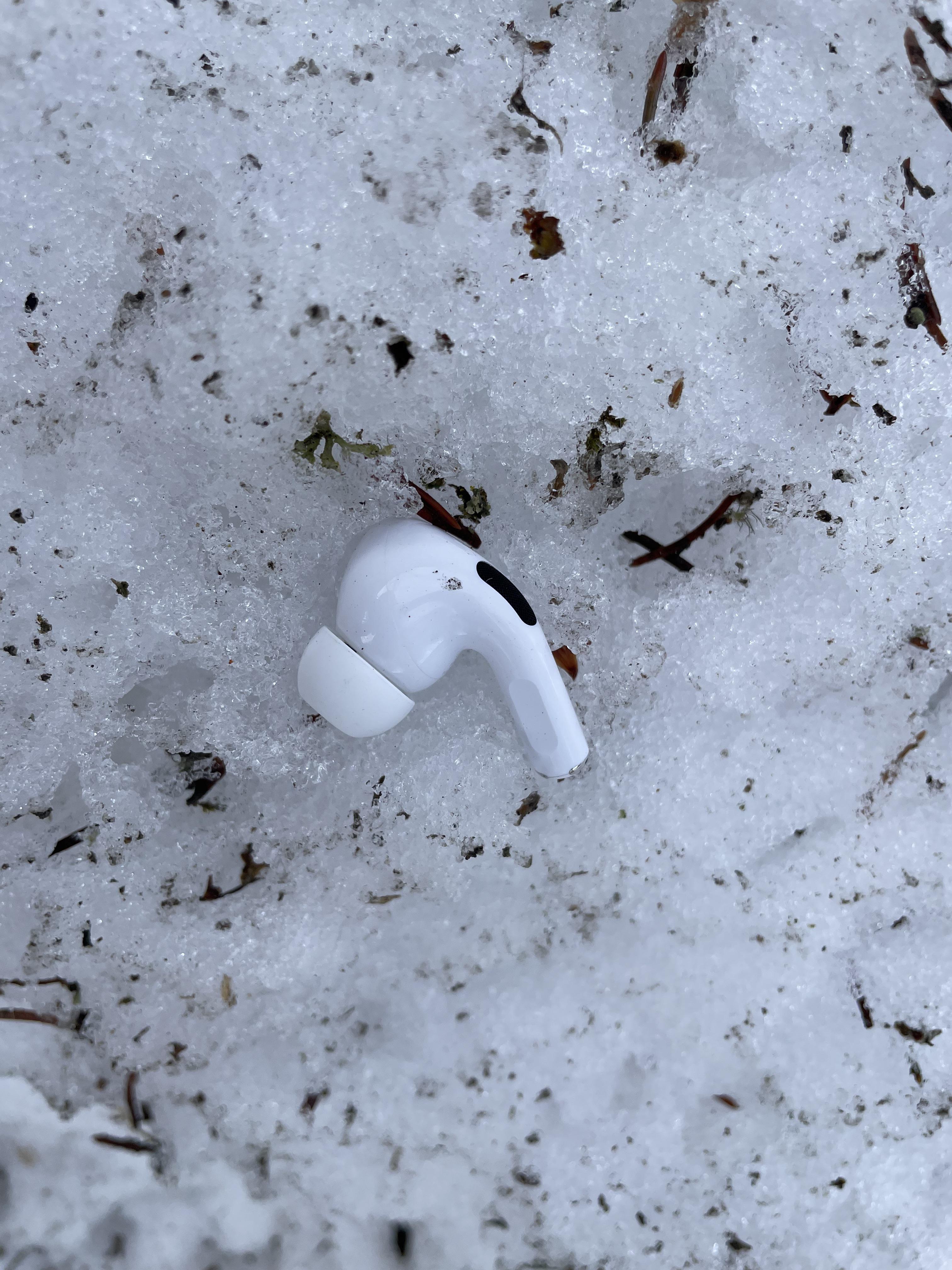 My lost airpod pro finally melted out after 3 months in the snow