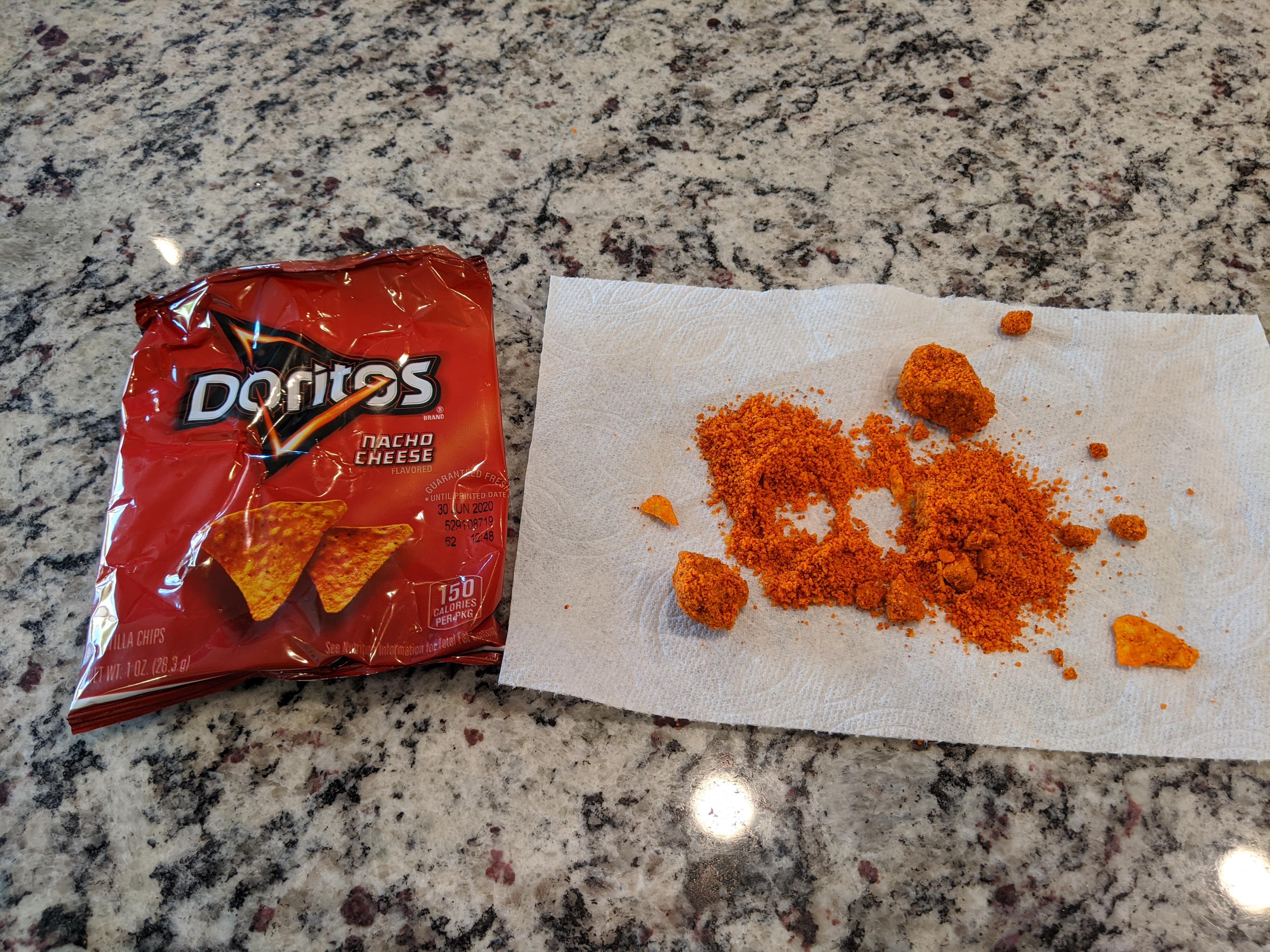 My Doritos bag was full of chunks of Doritos powder, but no chips
