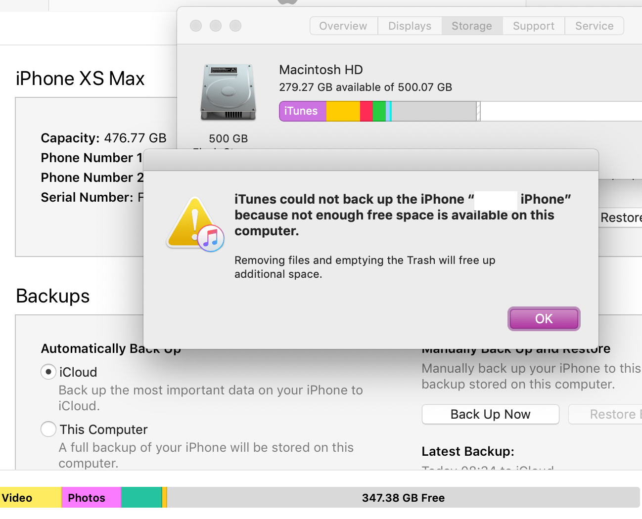Unable to back up iPhone to iTunes despite having enough storage? r