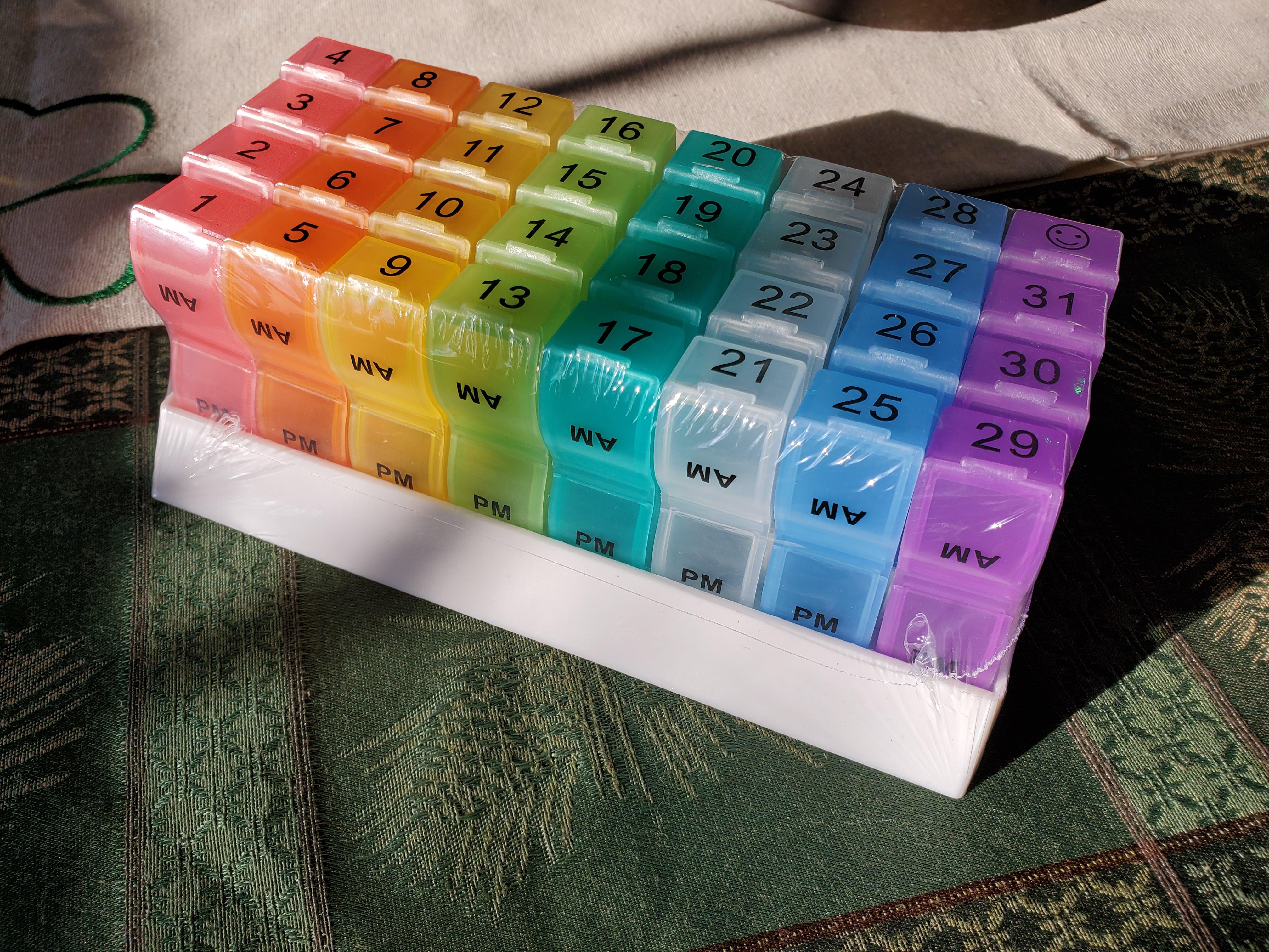 Bought a monthly pill dispenser. Each little box has two compartments