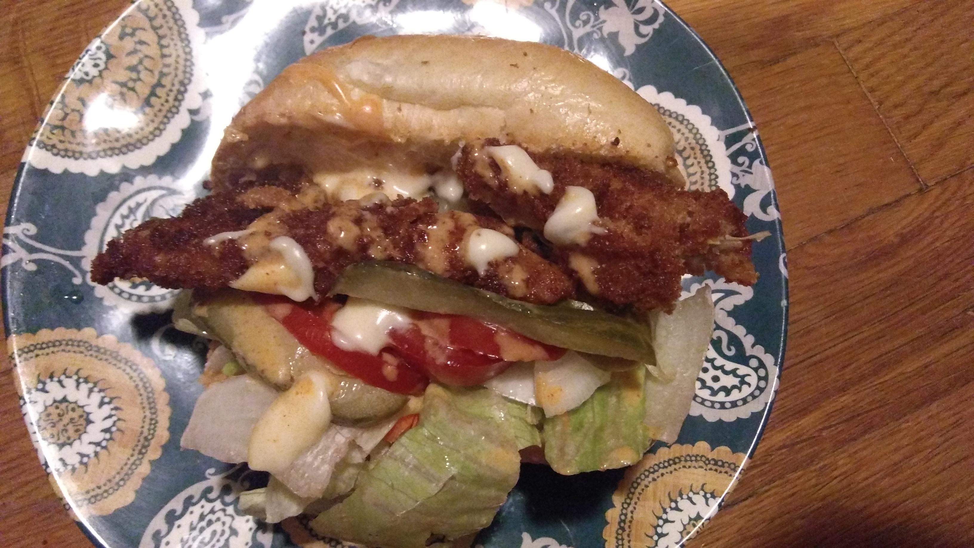 Banana blossom po boy I made today. Banana blossom is a EXCELLENT fish