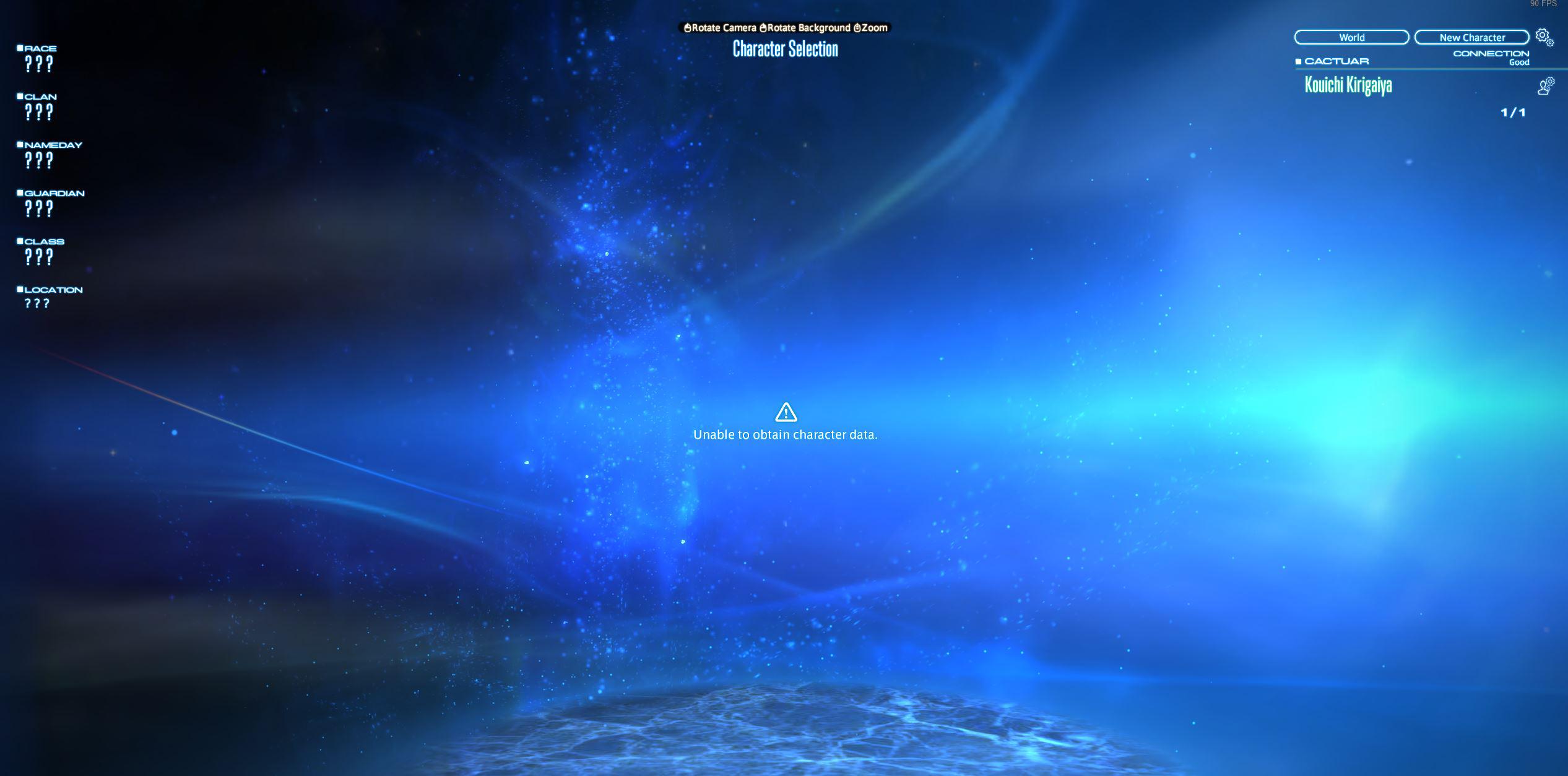 "Unable to obtain character data." ffxiv
