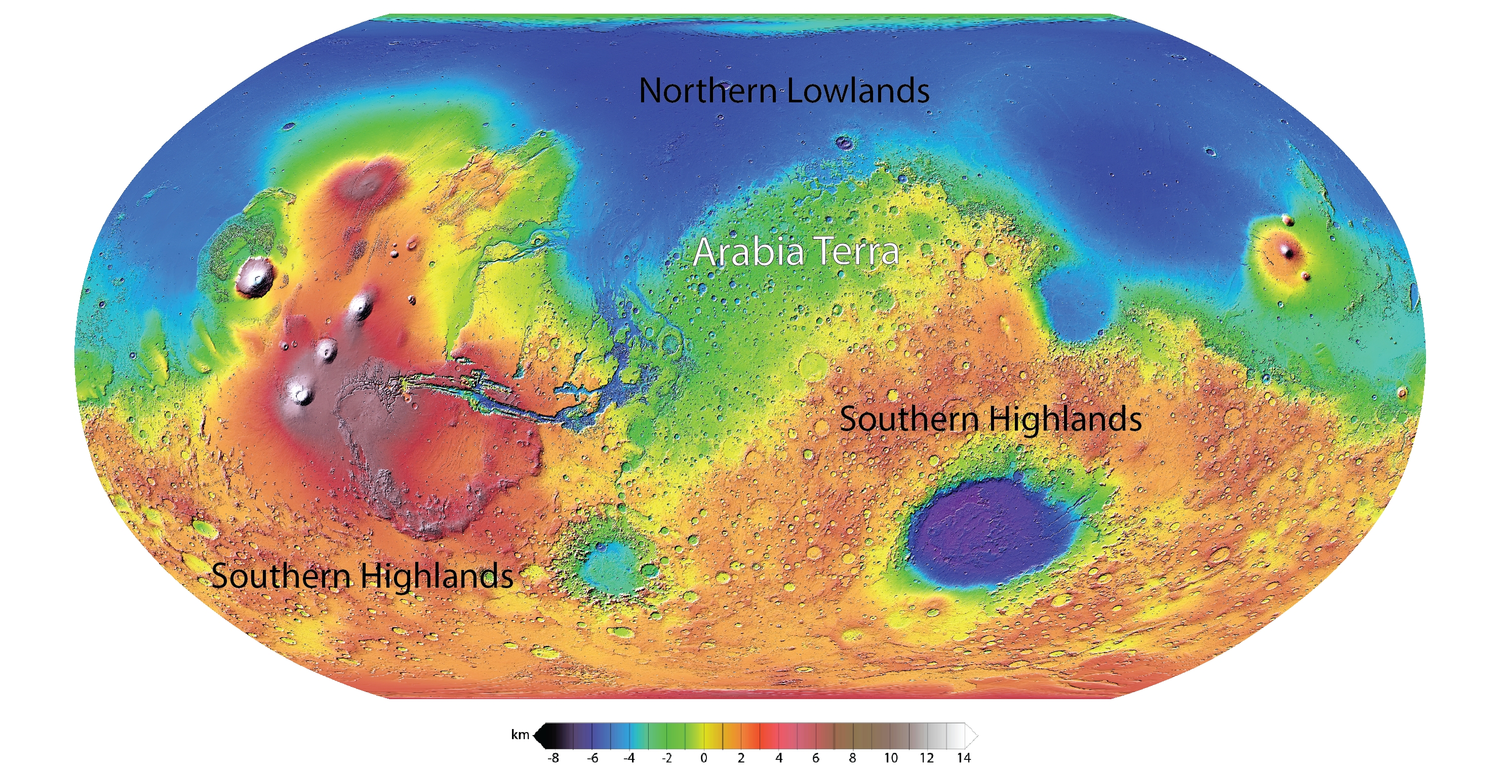 Mars elevation map r/MapPorn