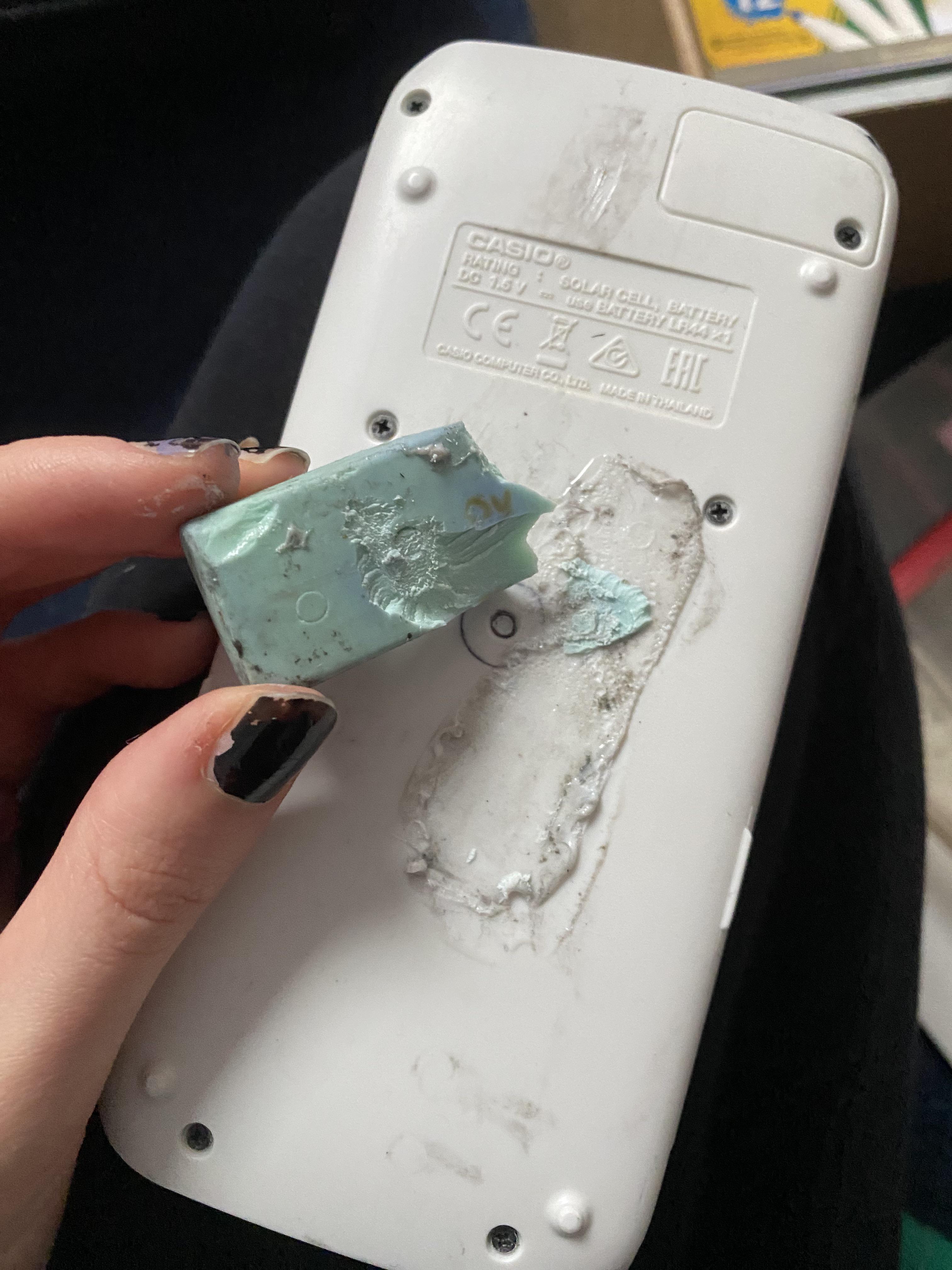 My eraser turned my calculator’s plastic to goop after leaving them