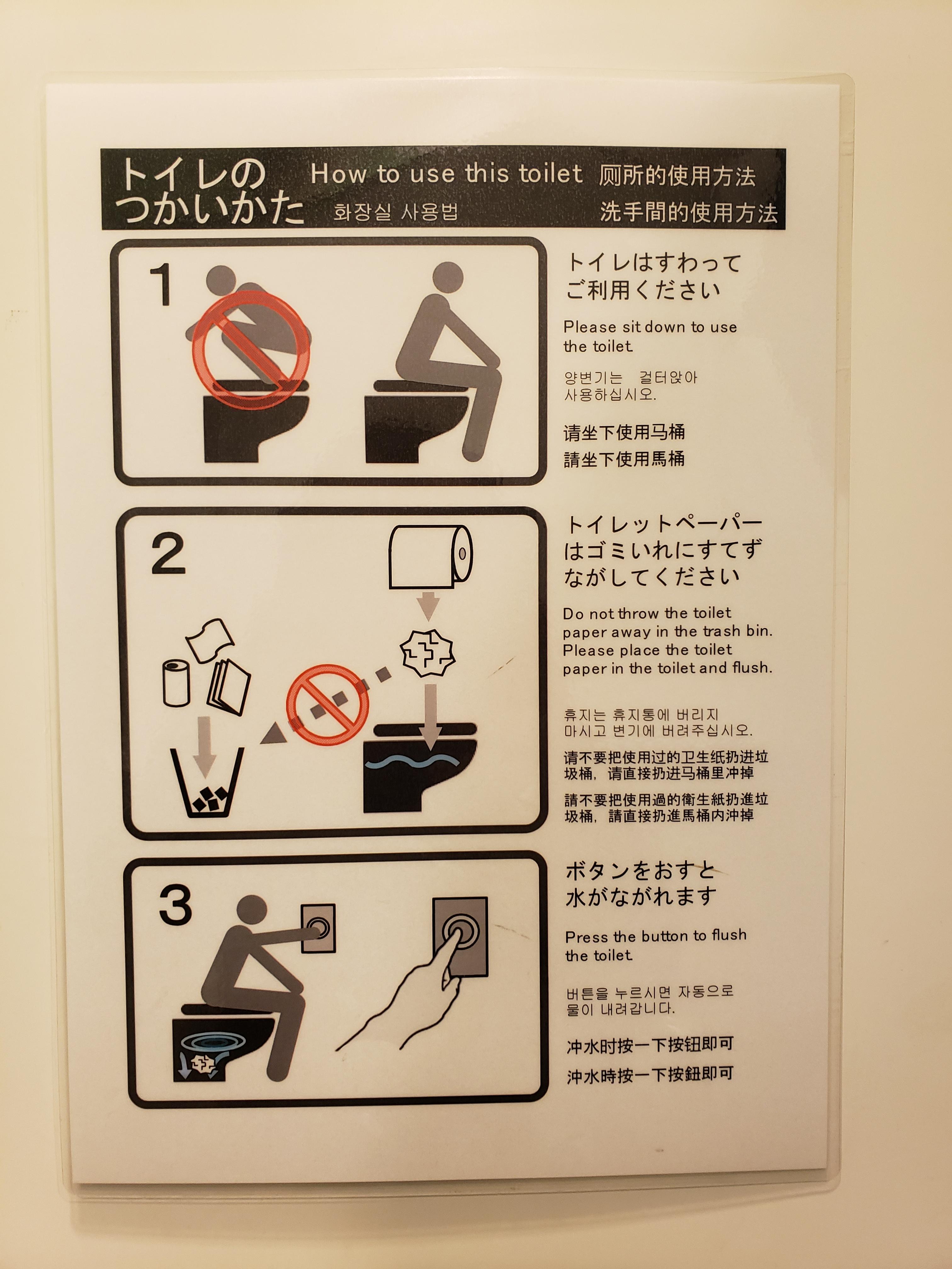 These instructions on how to properly use a toilet in Japan (designed