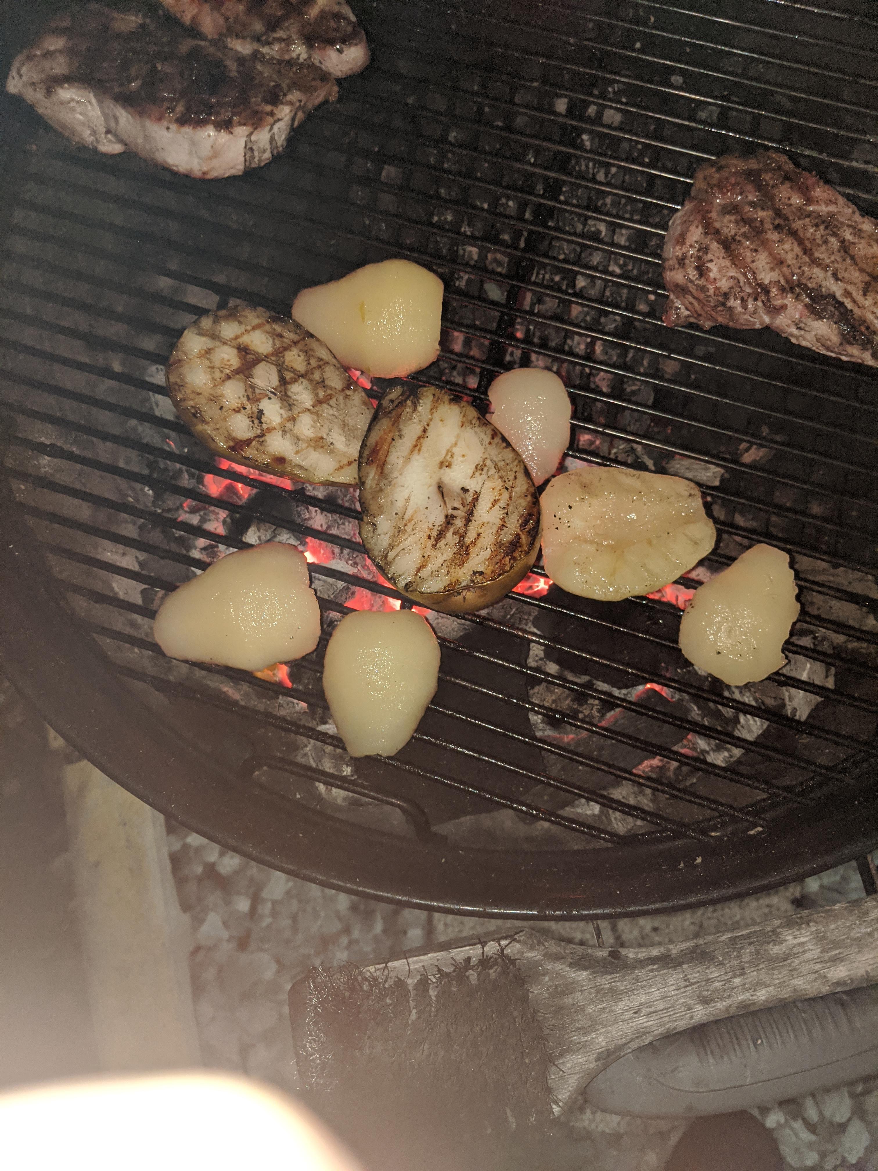 So there I was grilling pork chops and pears when a star of David shows