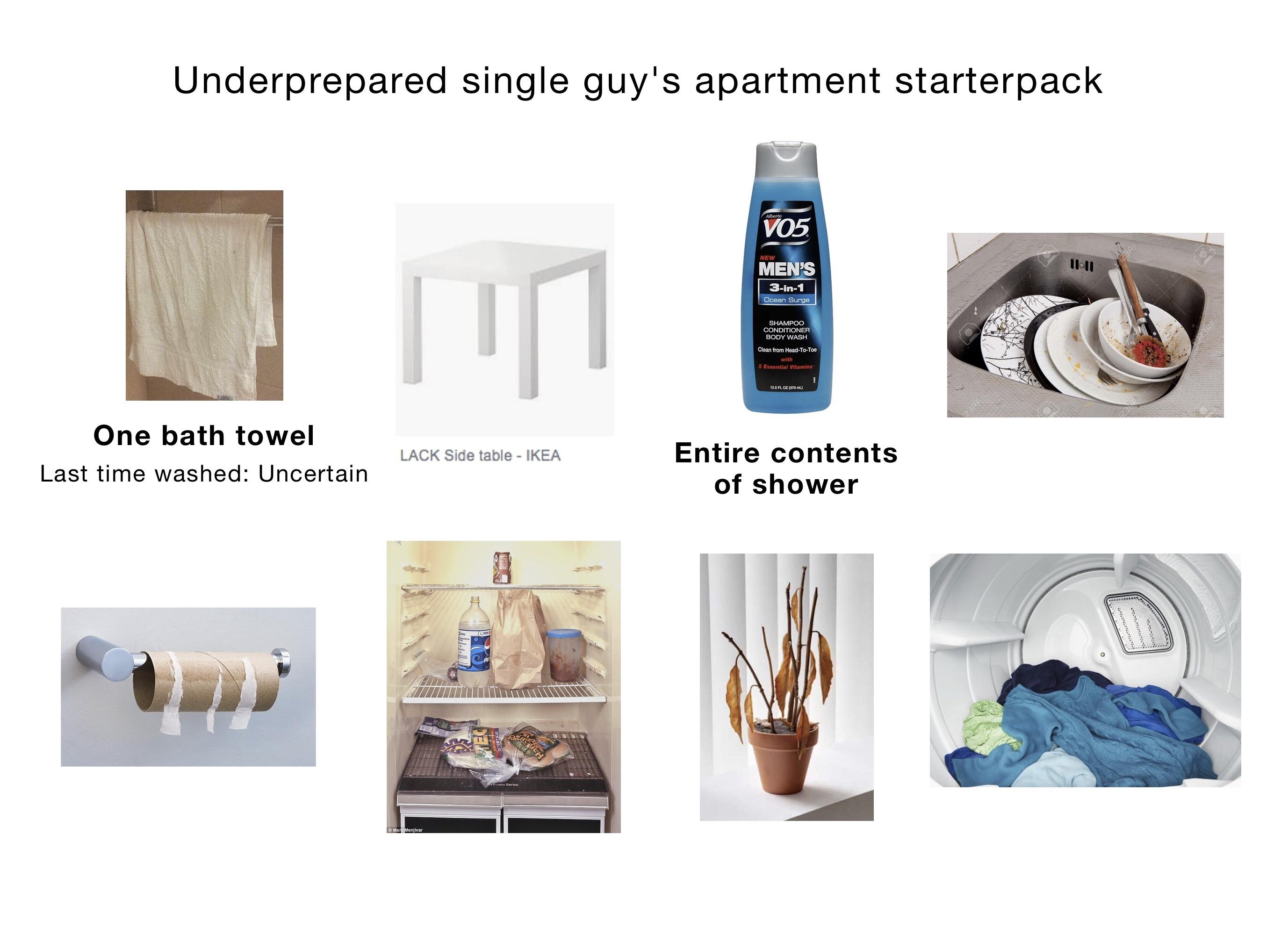 Underprepared single guy’s apartment starterpack r/starterpacks