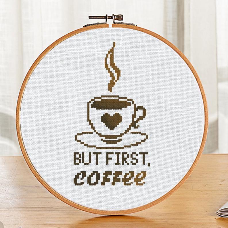 ☕️ Small and easy crossstitch pattern with a cup of coffee and sign