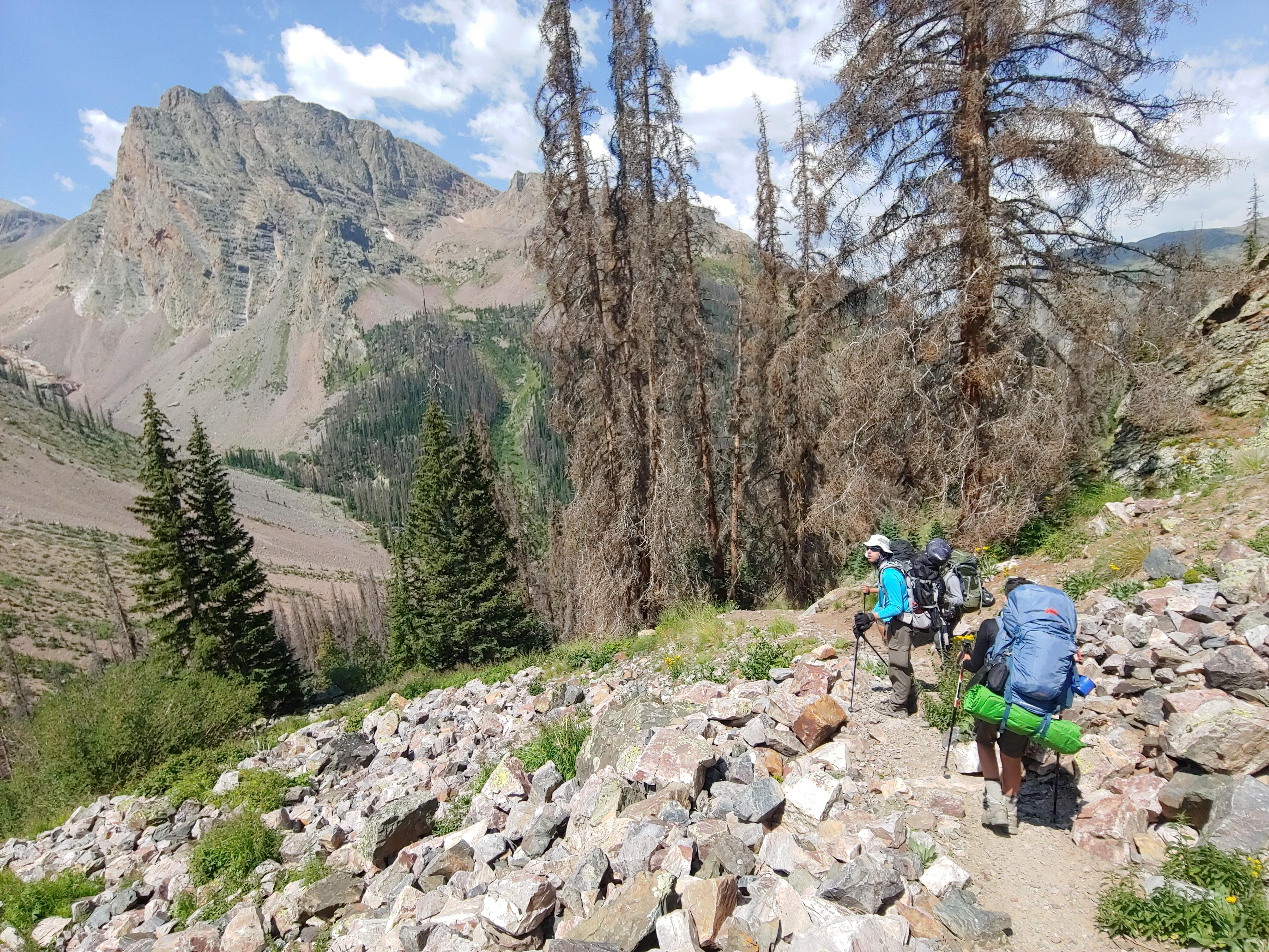 Backpacking down into Elk Creek in the San Juans in Colorado. r