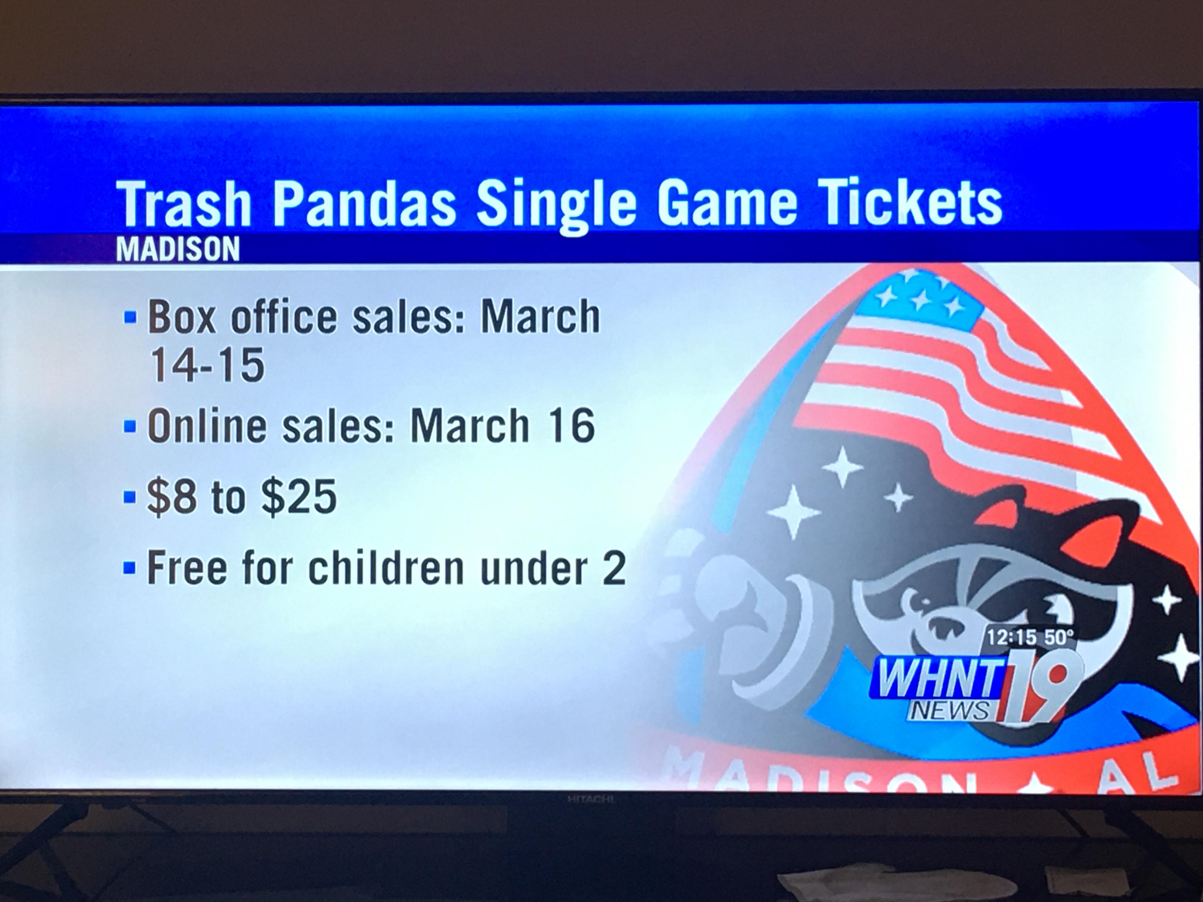 Trash Pandas Single Game Tickets Info HuntsvilleAlabama