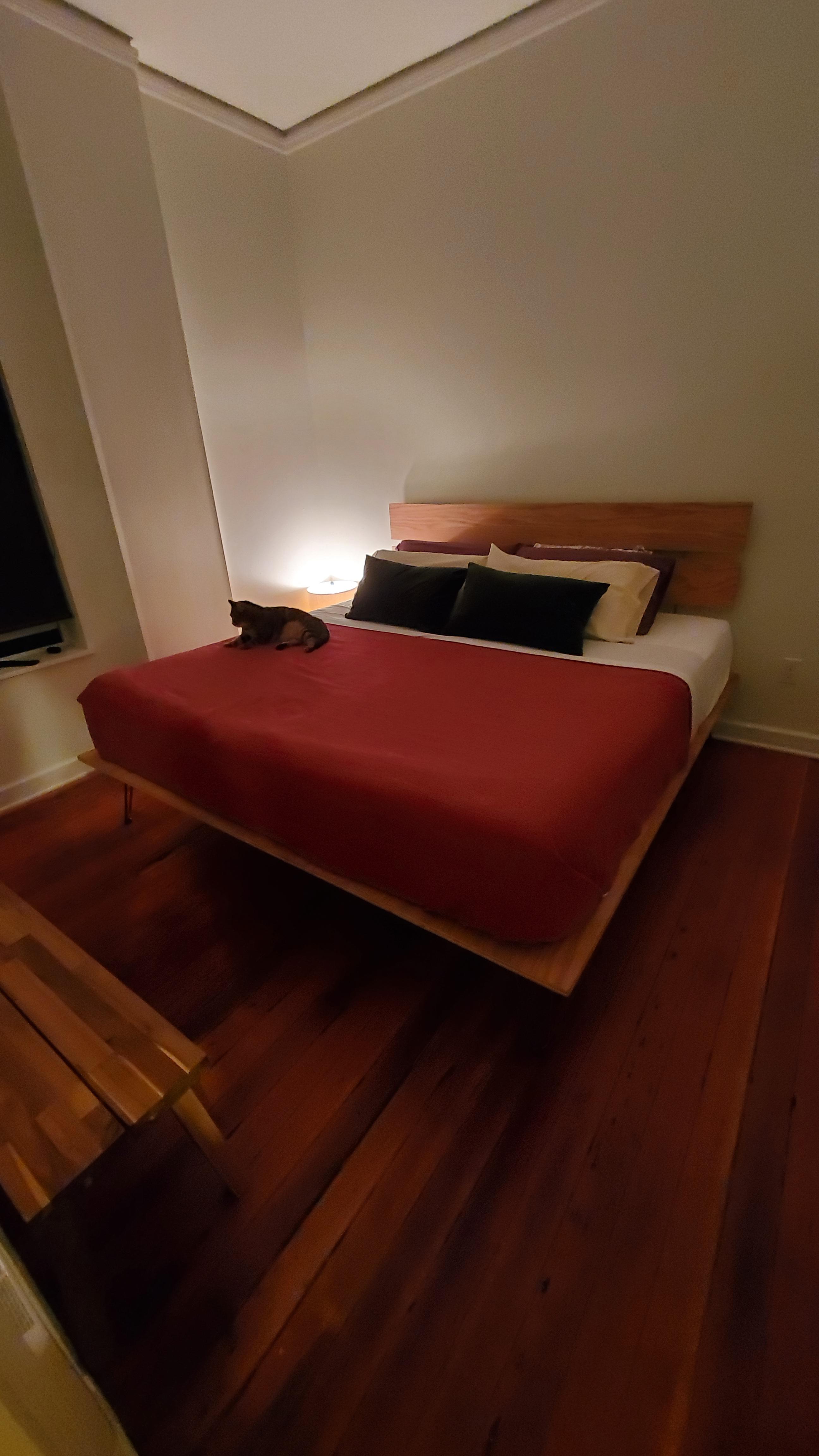 King size platform bed that I designed and built. I haven't done any