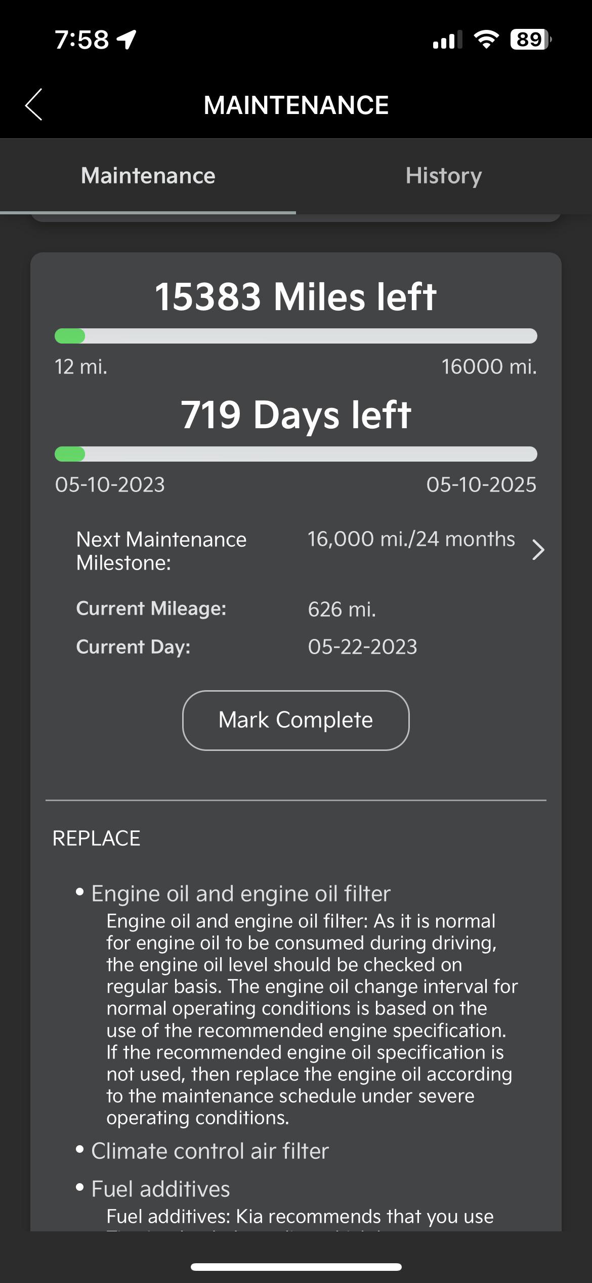 Oil life percentage? r/kia