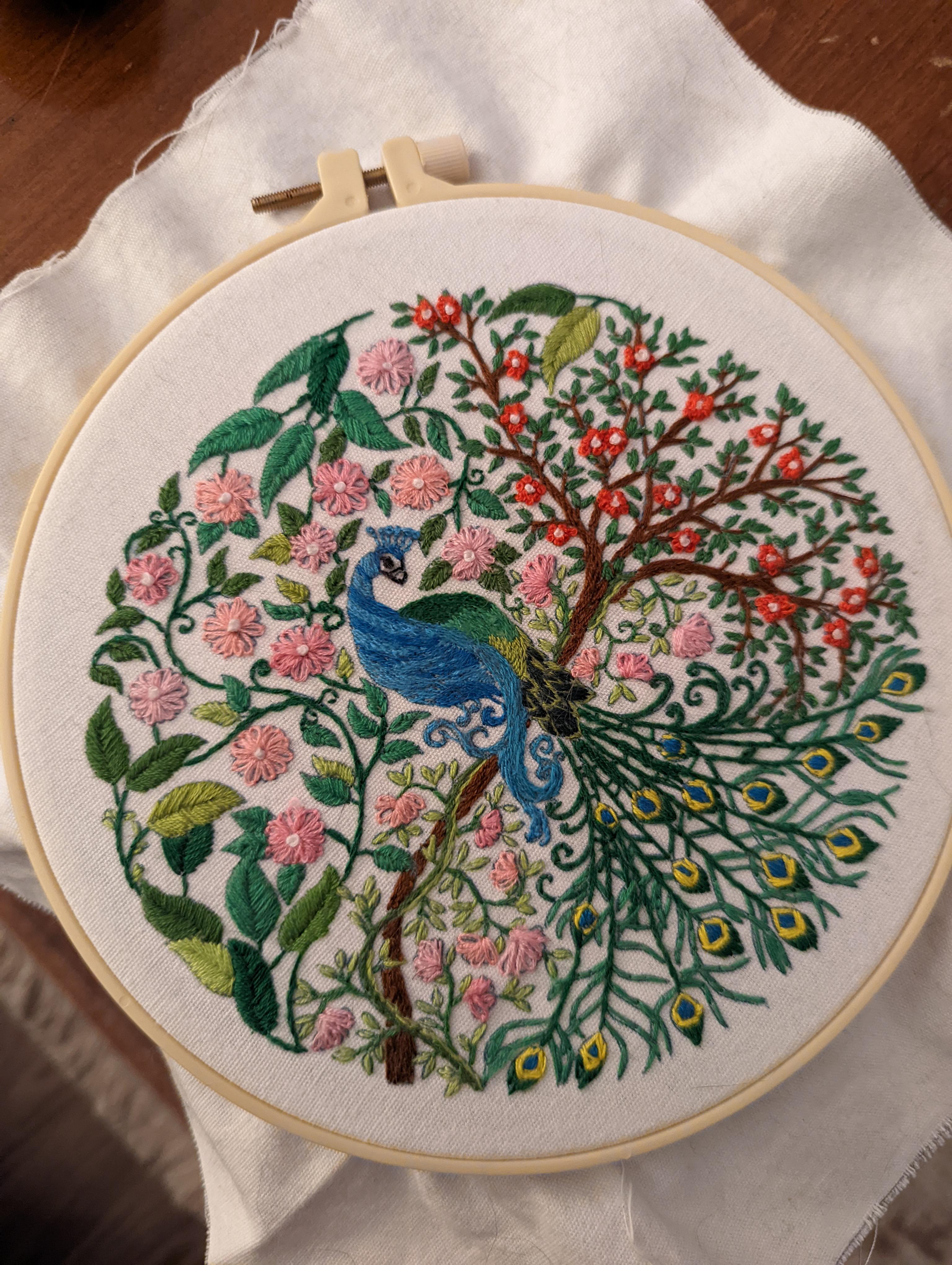 a few weeks into learning embroidery. did the ubiquitous peacock from