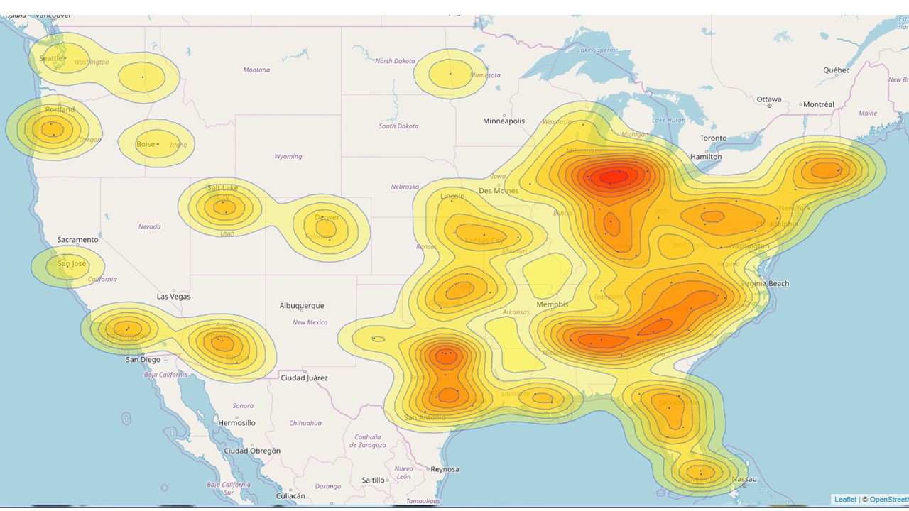 Heatmap of College Gameday Locations [OC] r/dataisbeautiful