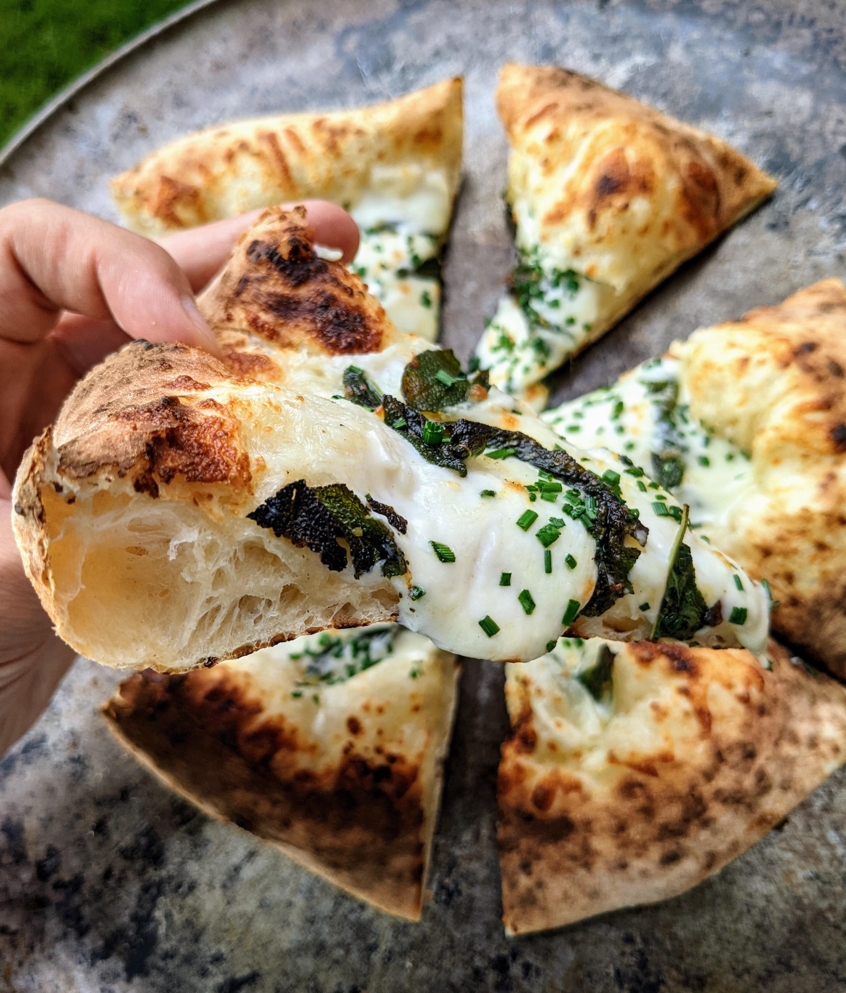 Fried sage and chive pizza bianca r/Pizza