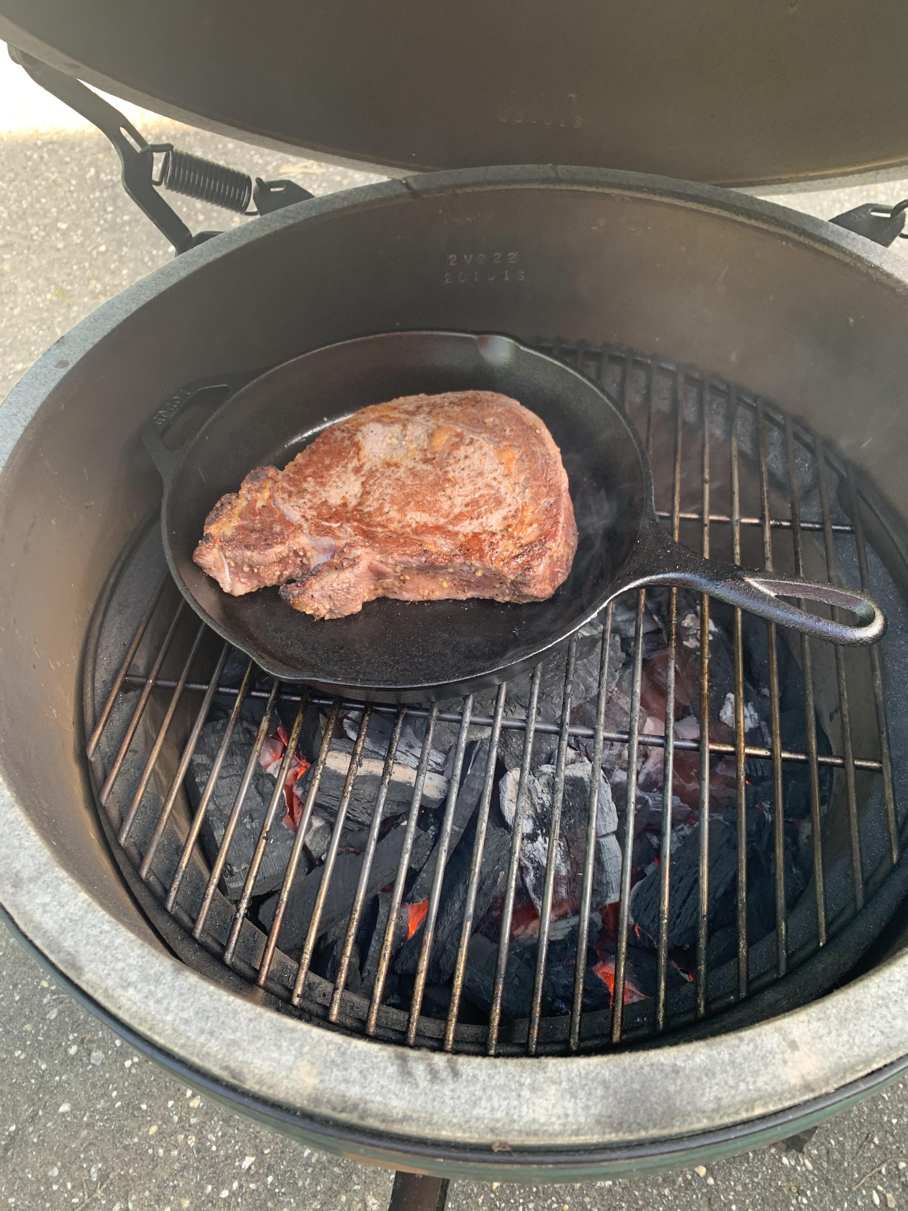 Won a free large, big green egg. Cooked my first steak on it last night