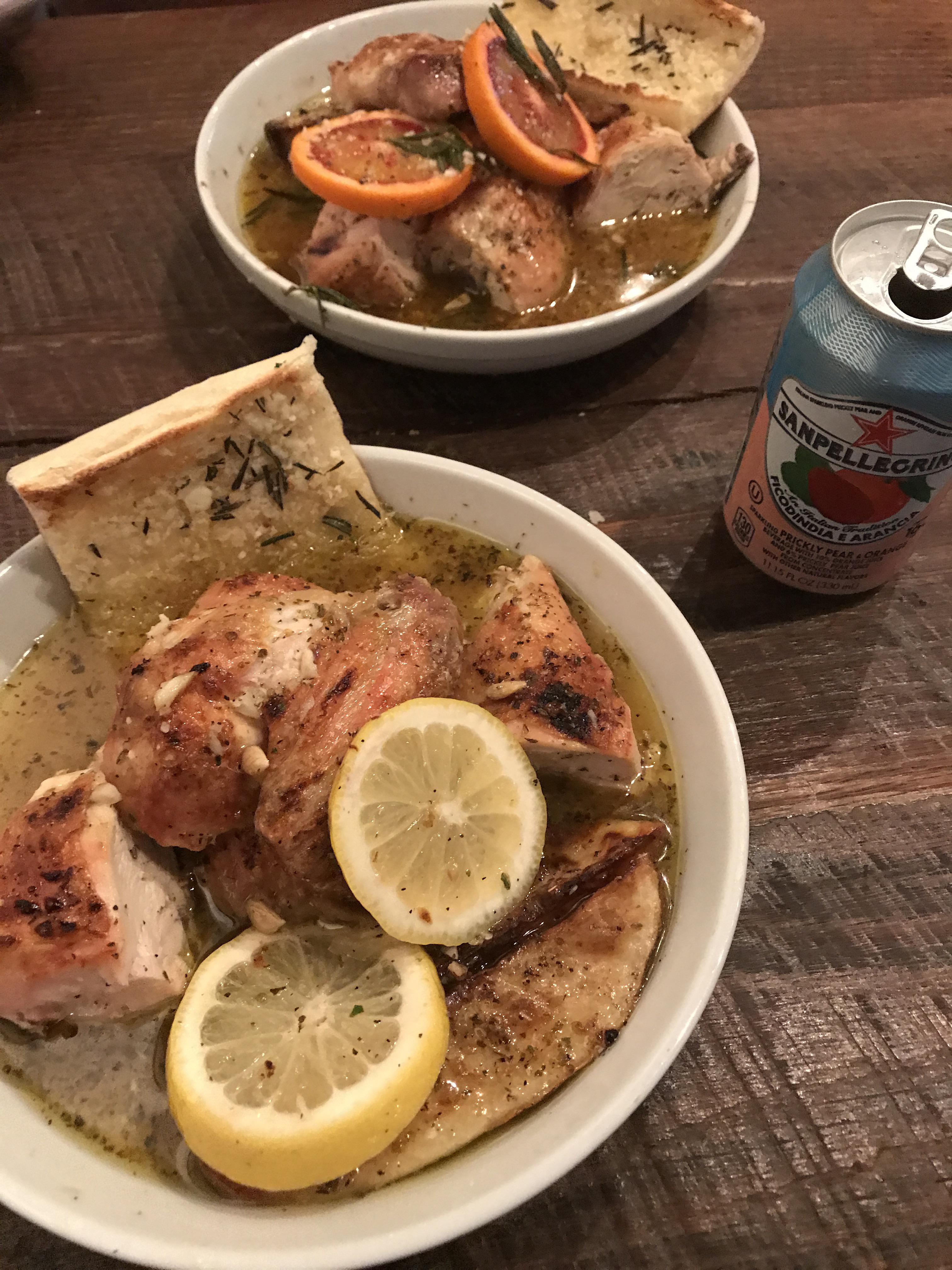 Amalfi coast style lemon chicken and blood orange chicken at Gio’s