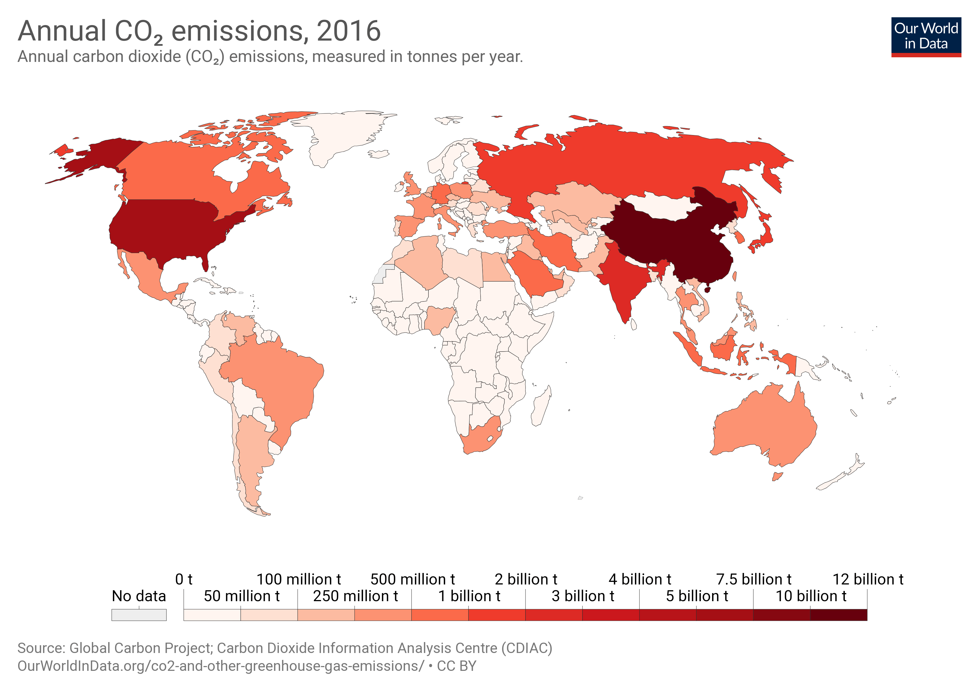 Co2 Global Map 2016 Co2 emissions per country 2016 MapPorn