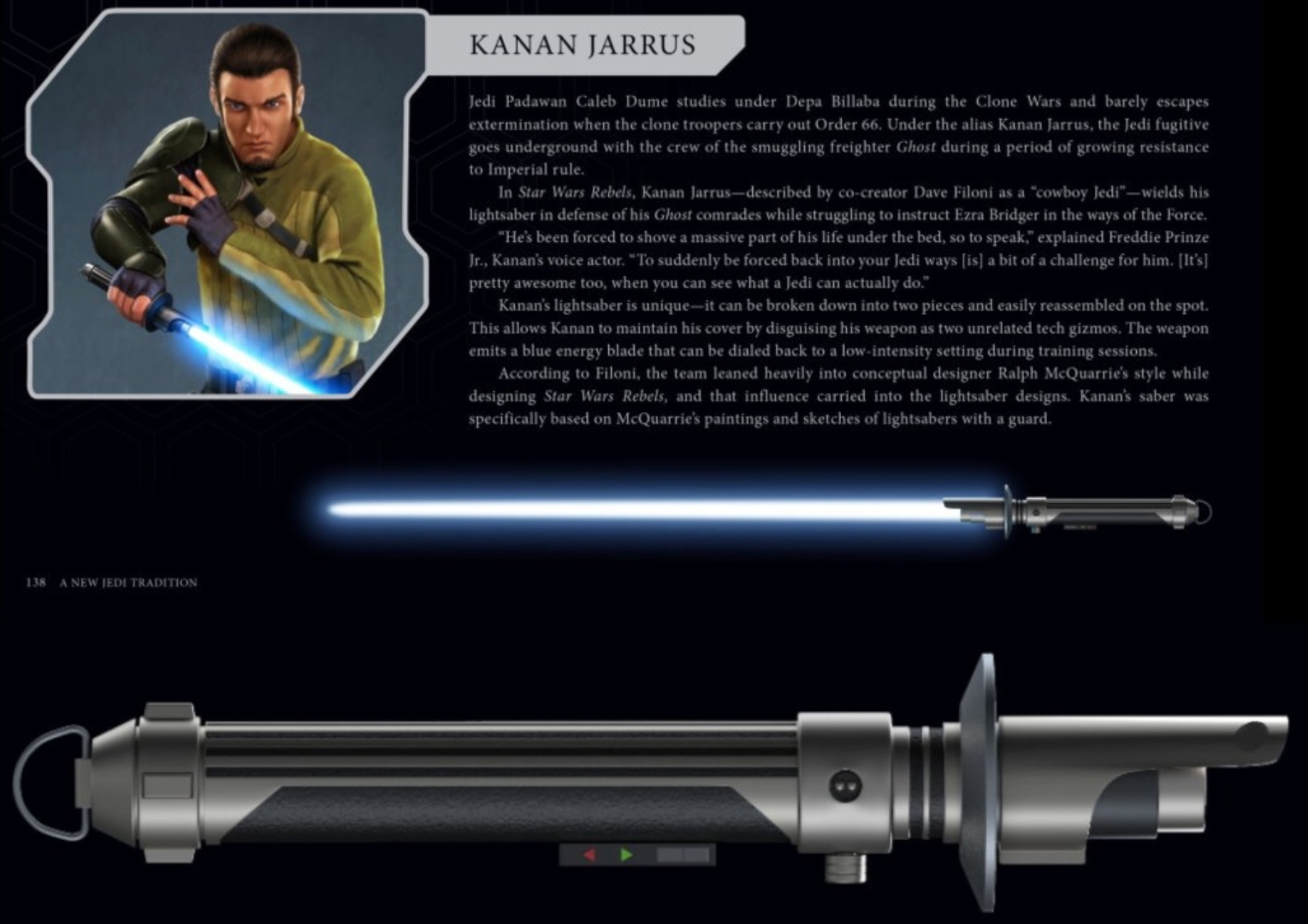 Kanan Jarrus lightsaber page from the canon reference book Lightsaber Collection r