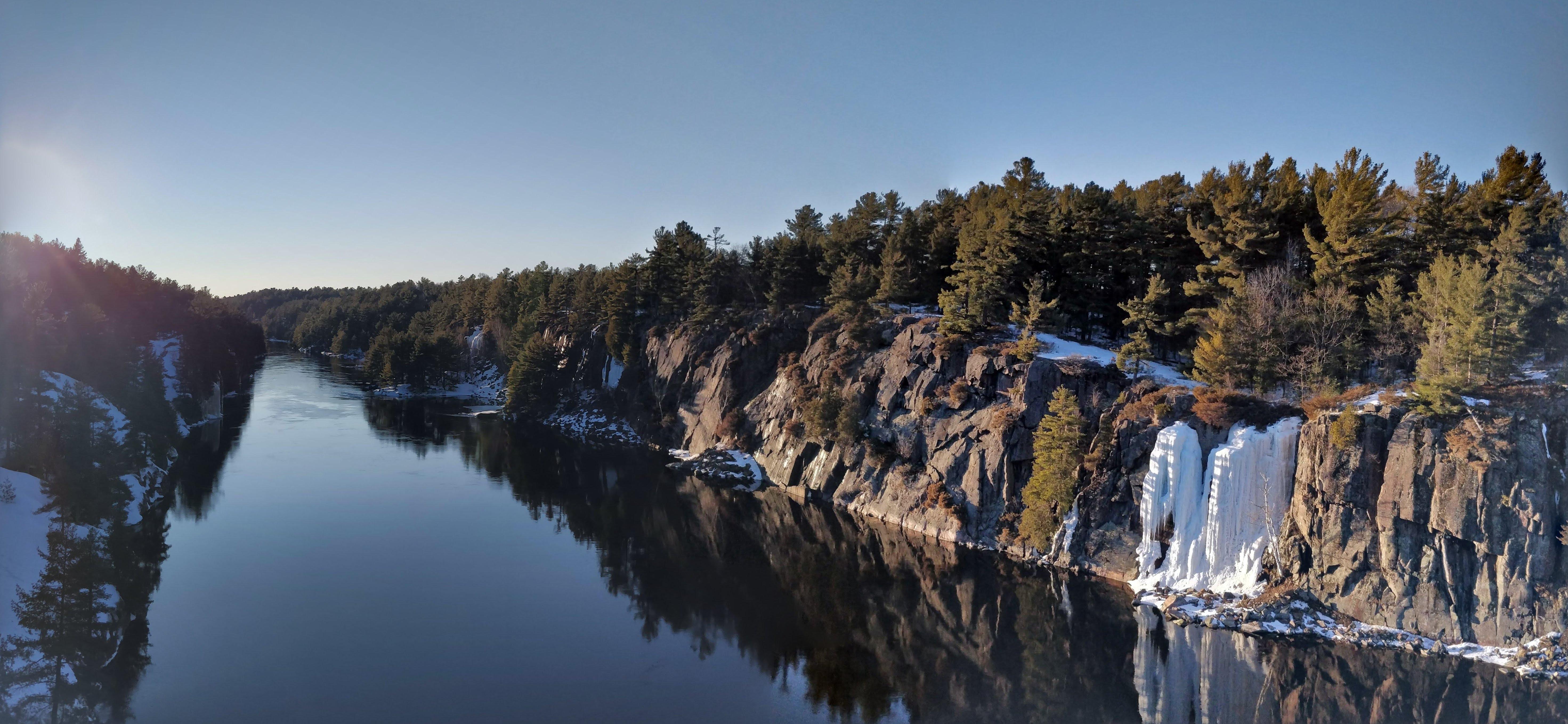 French River as seen from the snowmobile bridge in French River Provincial Park, French River