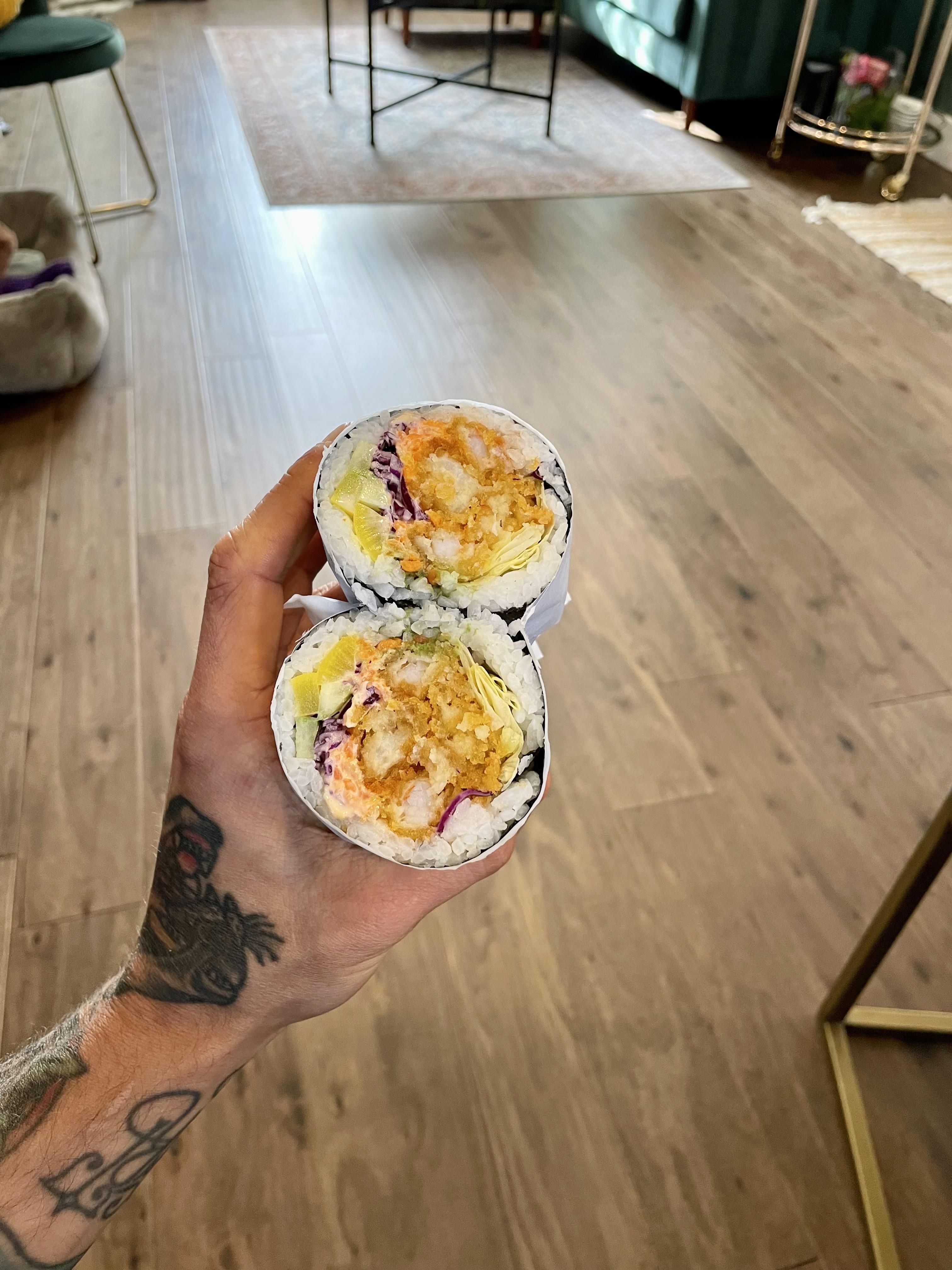 My first sushi burrito. Tempura shrimp. Fiiiire. r/FoodPorn