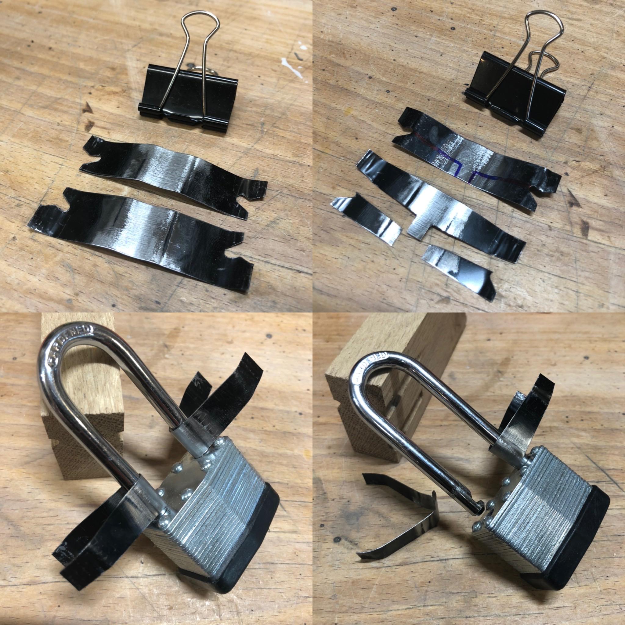 Homemade shims from a binder clip r/lockpicking