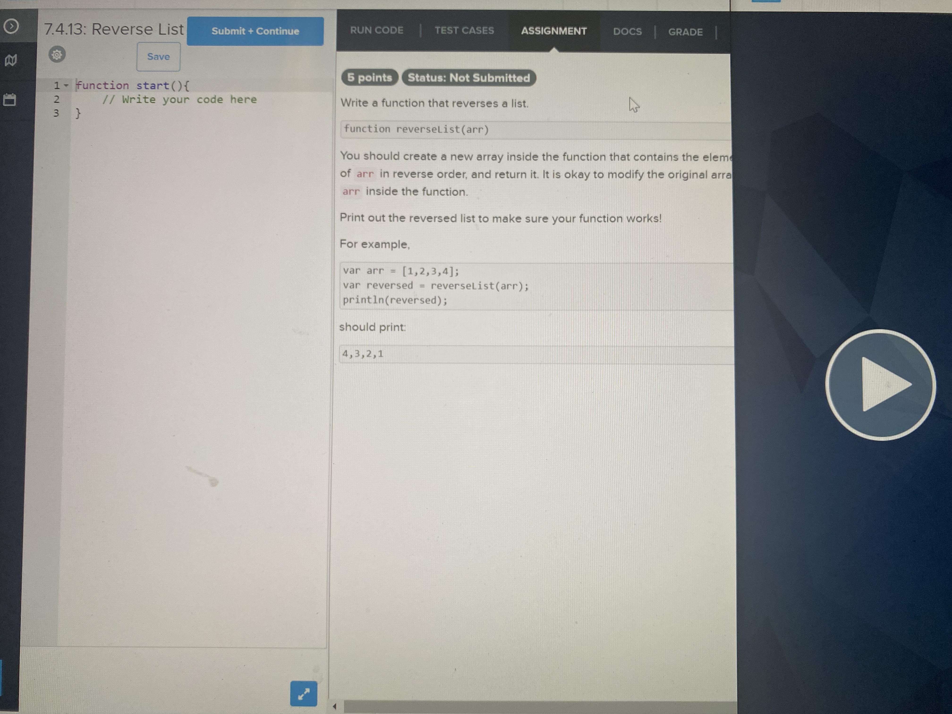 7.4.13 Reverse List r/codehs