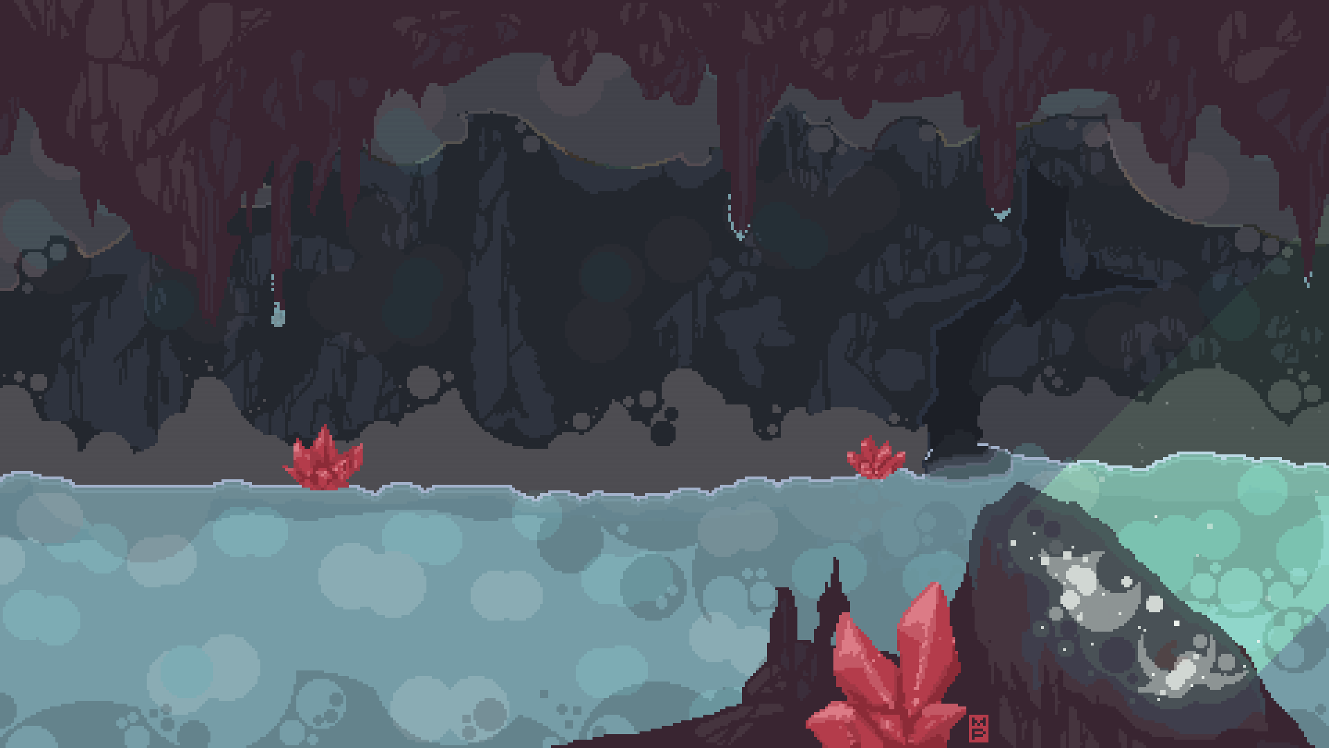 [OC] Dripping Crystal Caves r/PixelArt