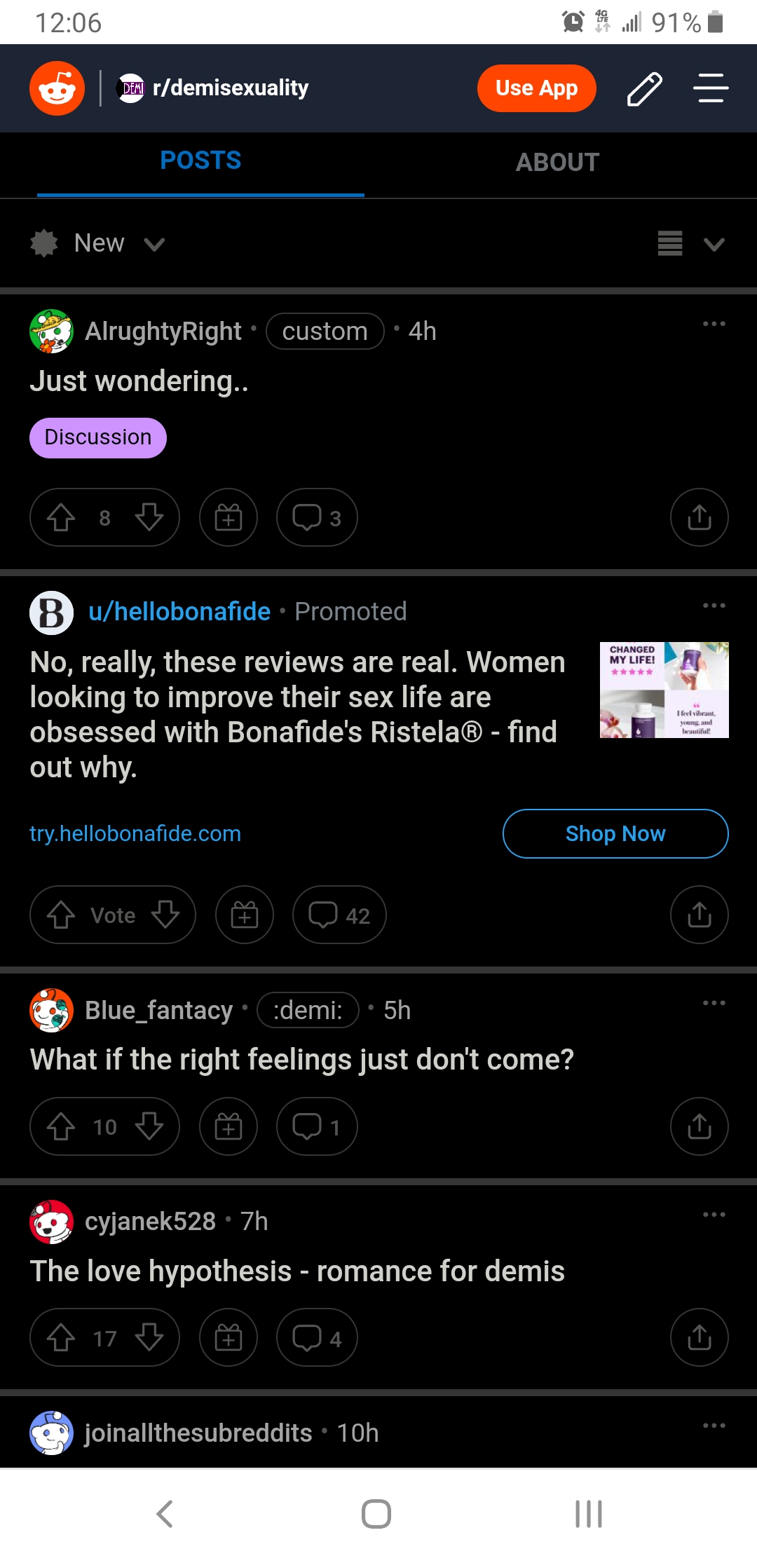 Reddit just gave me an add for improving my sex life in this demisexual reddit group. Not quite