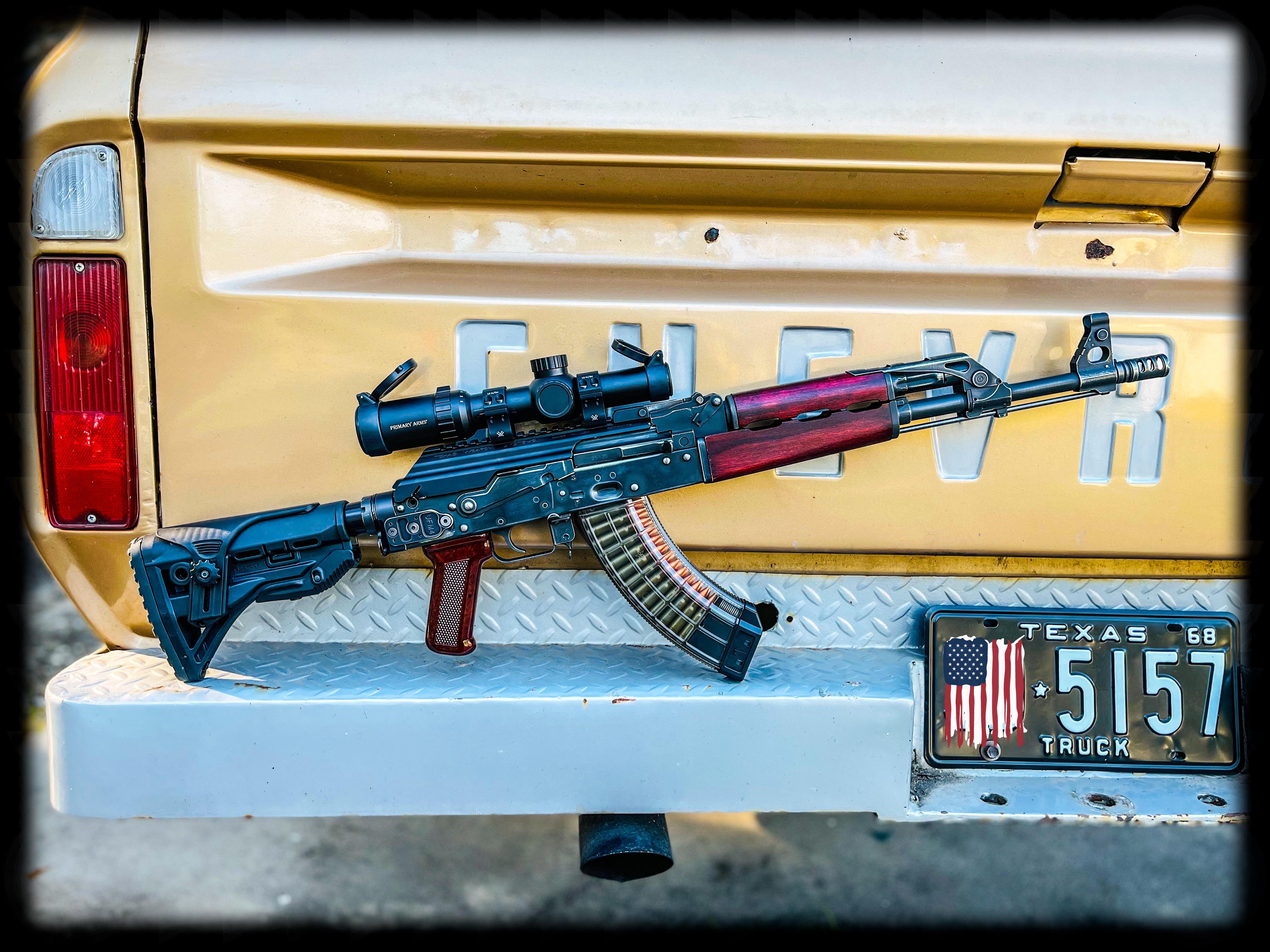 Yugo m70 parts kit w slab side receiver. Primary arms 16x lpvo, texas